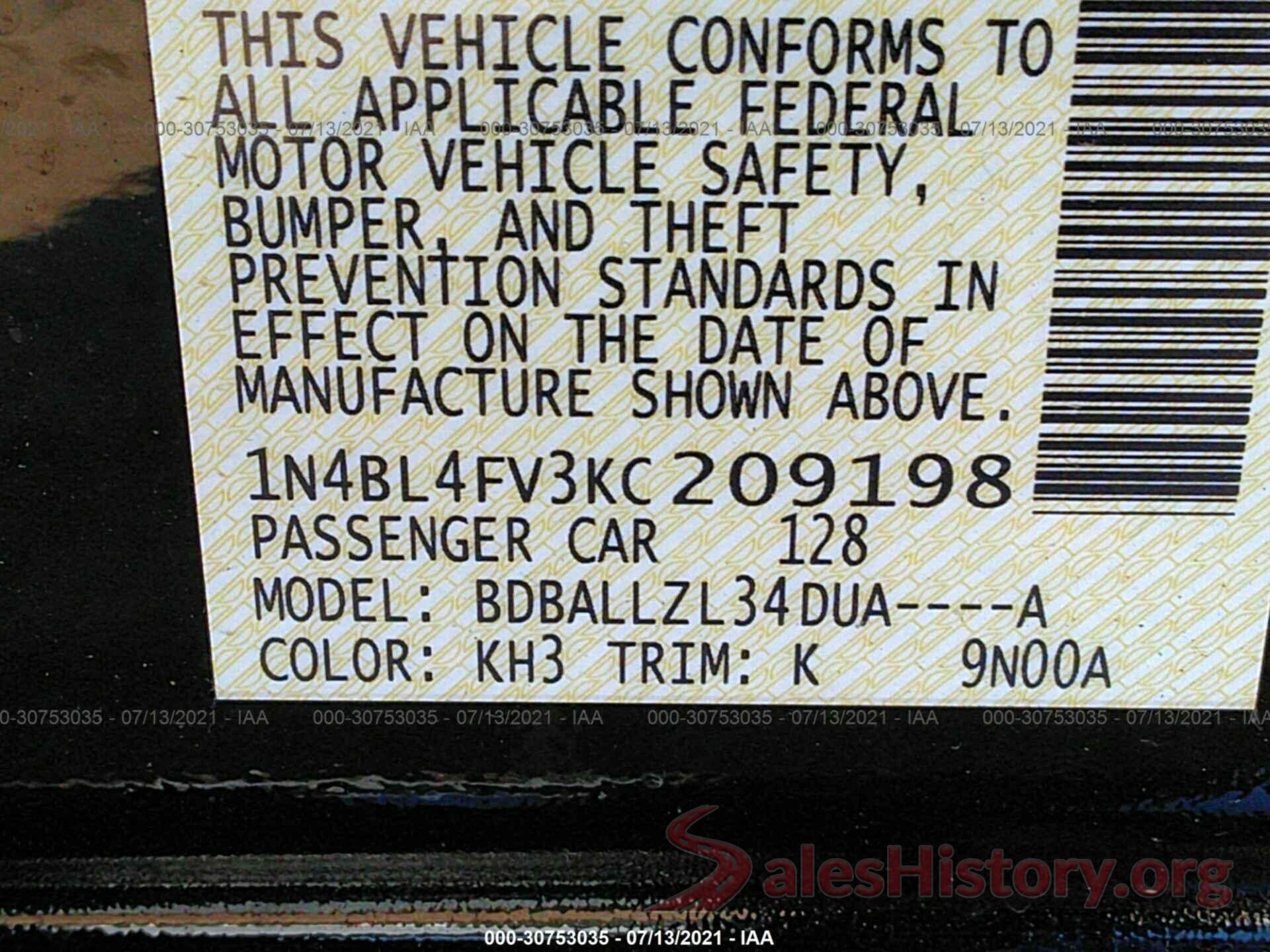 1N4BL4FV3KC209198 2019 NISSAN ALTIMA