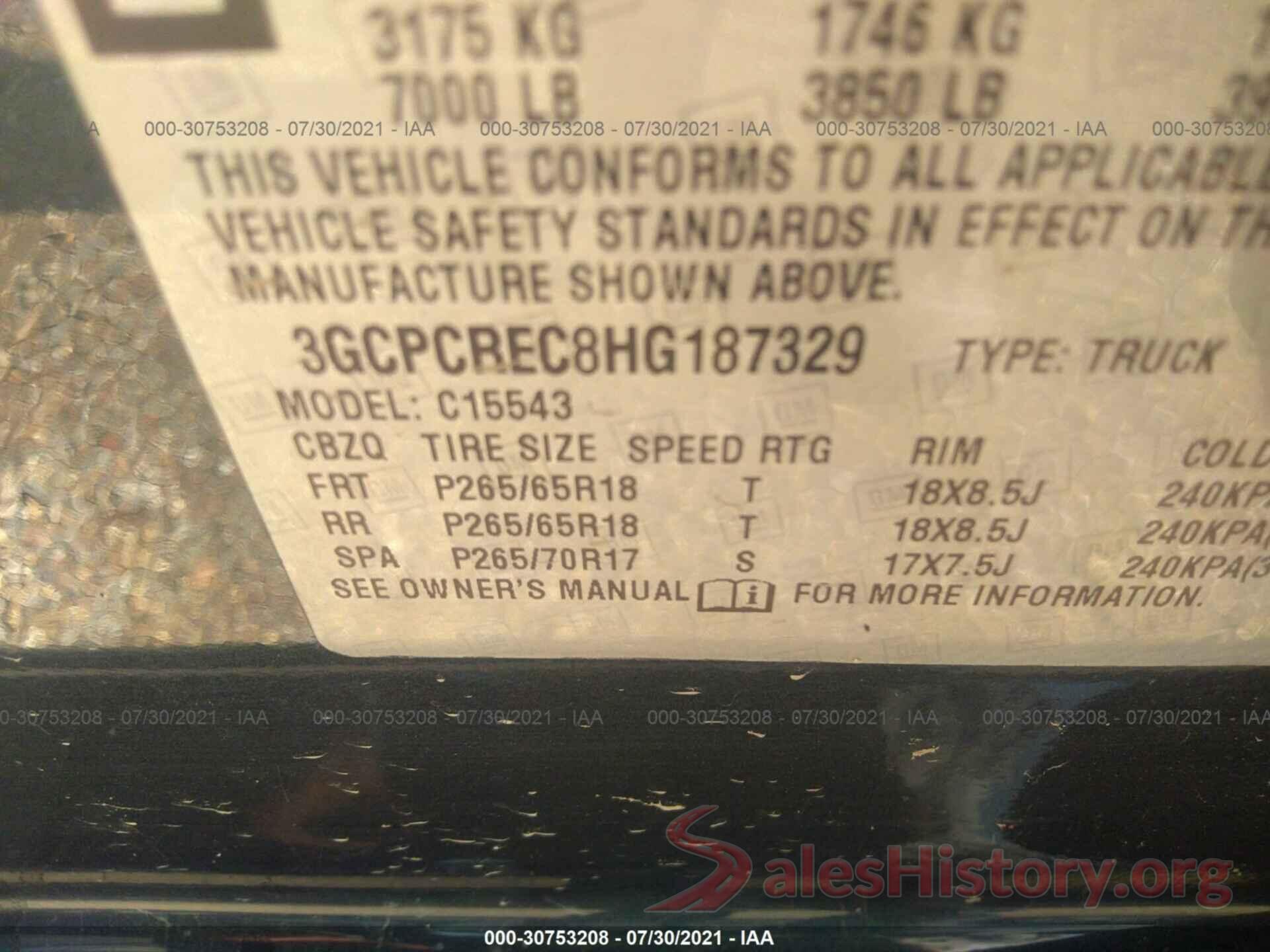 3GCPCREC8HG187329 2017 CHEVROLET SILVERADO 1500