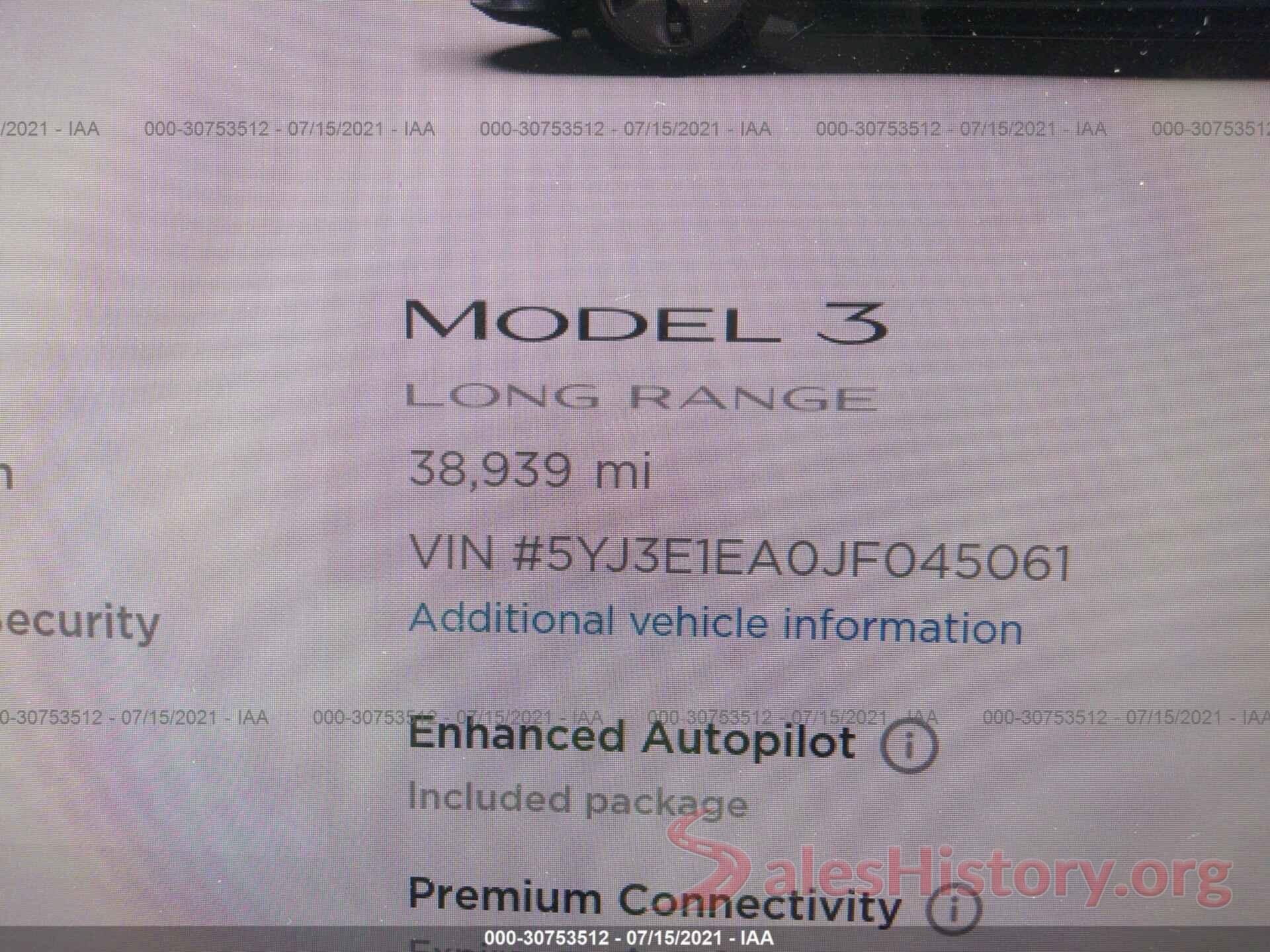 5YJ3E1EA0JF045061 2018 TESLA MODEL 3