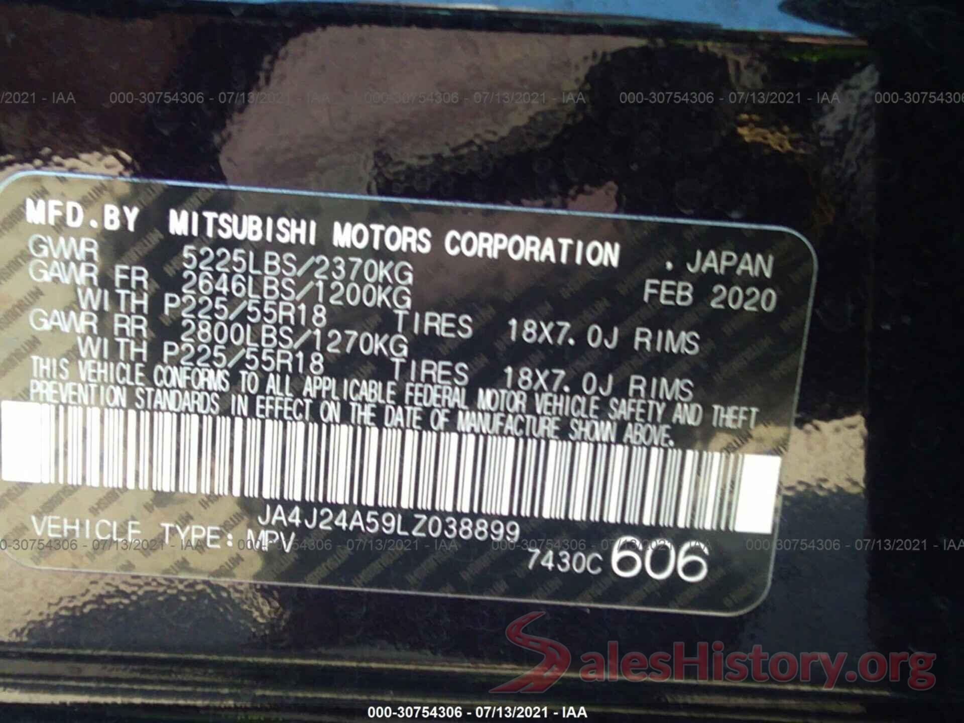 JA4J24A59LZ038899 2020 MITSUBISHI OUTLANDER PHEV