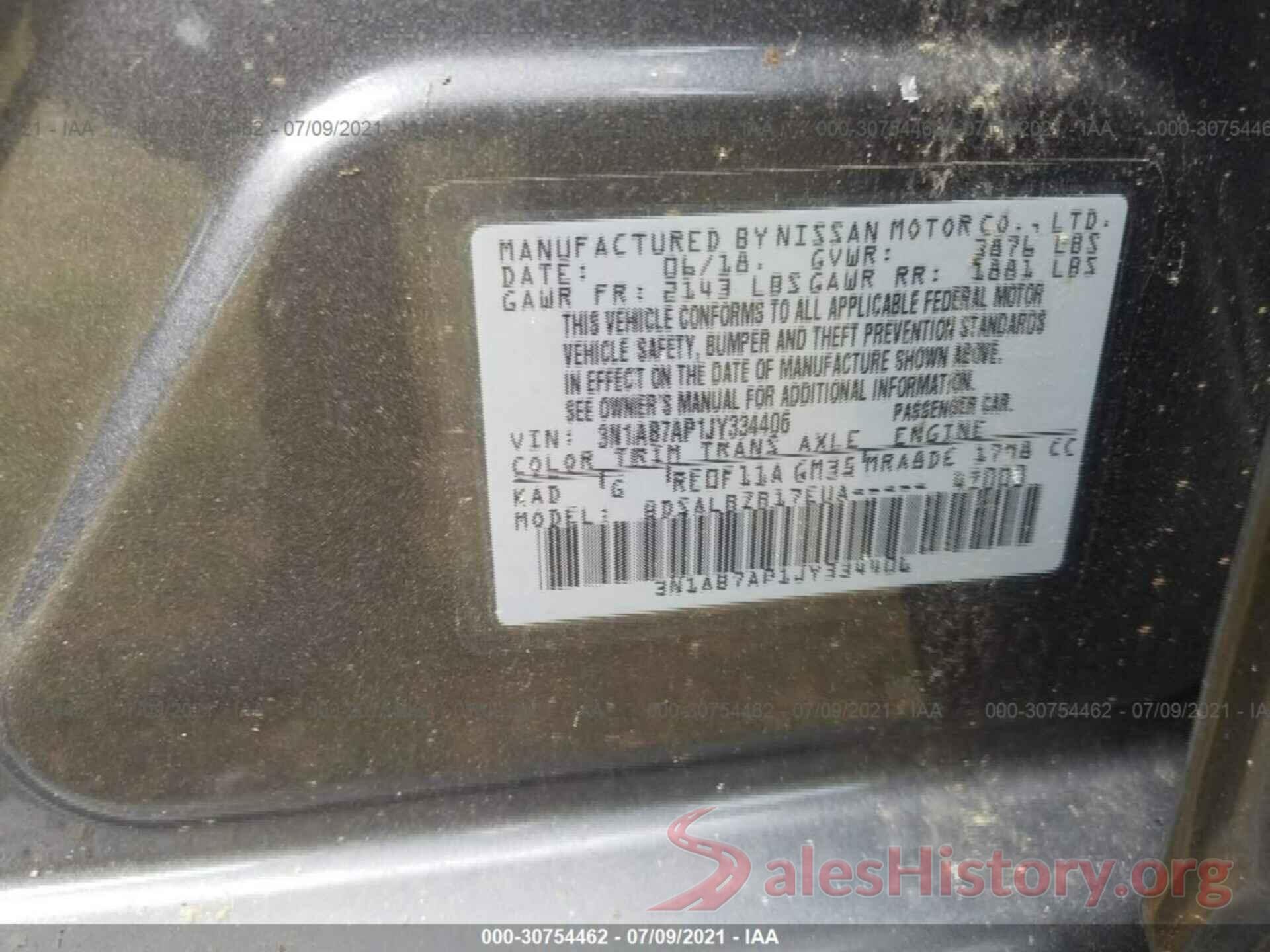 3N1AB7AP1JY334406 2018 NISSAN SENTRA