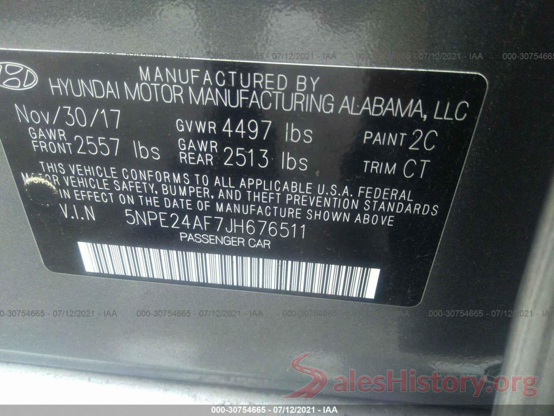 5NPE24AF7JH676511 2018 HYUNDAI SONATA