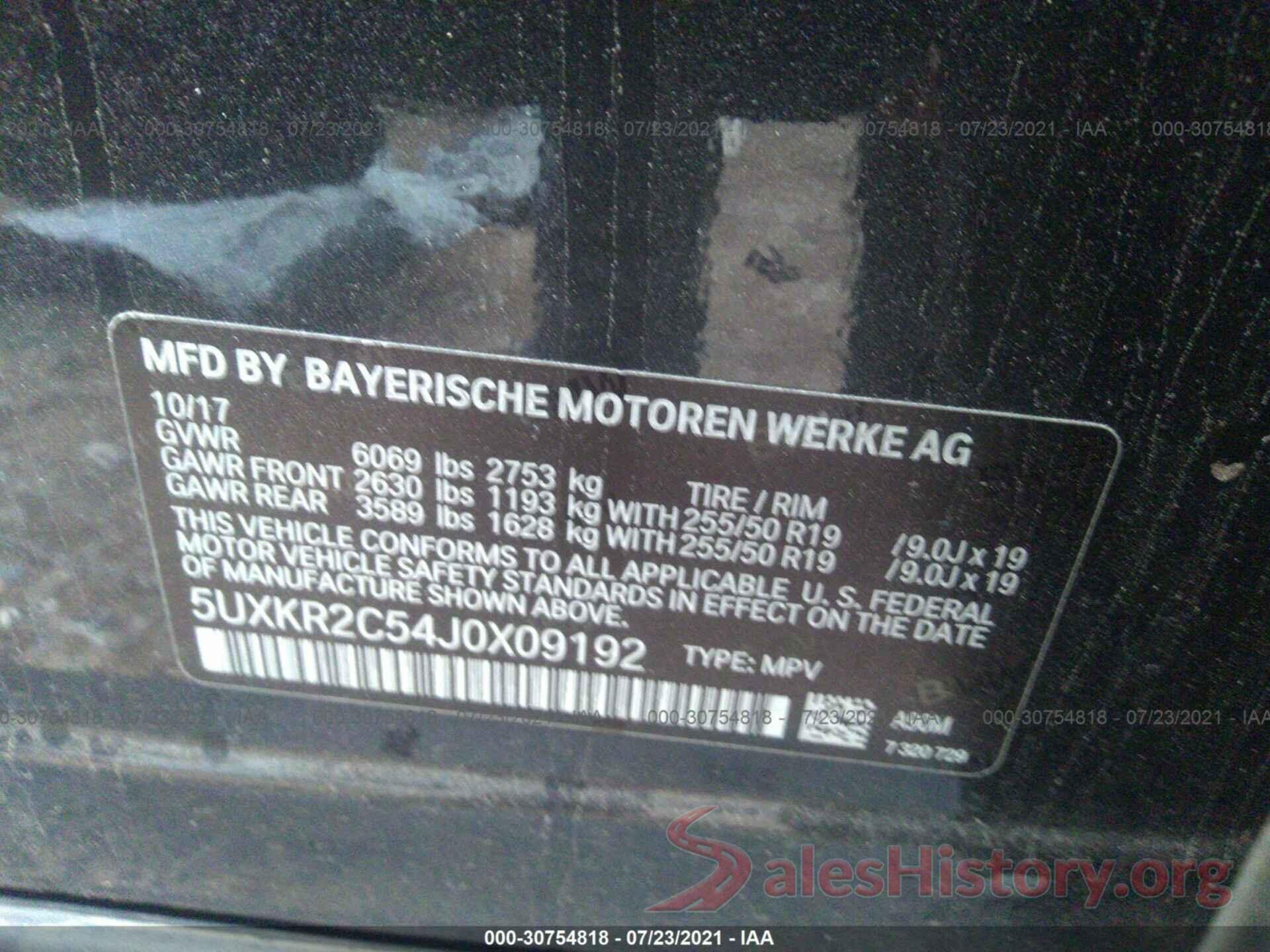 5UXKR2C54J0X09192 2018 BMW X5