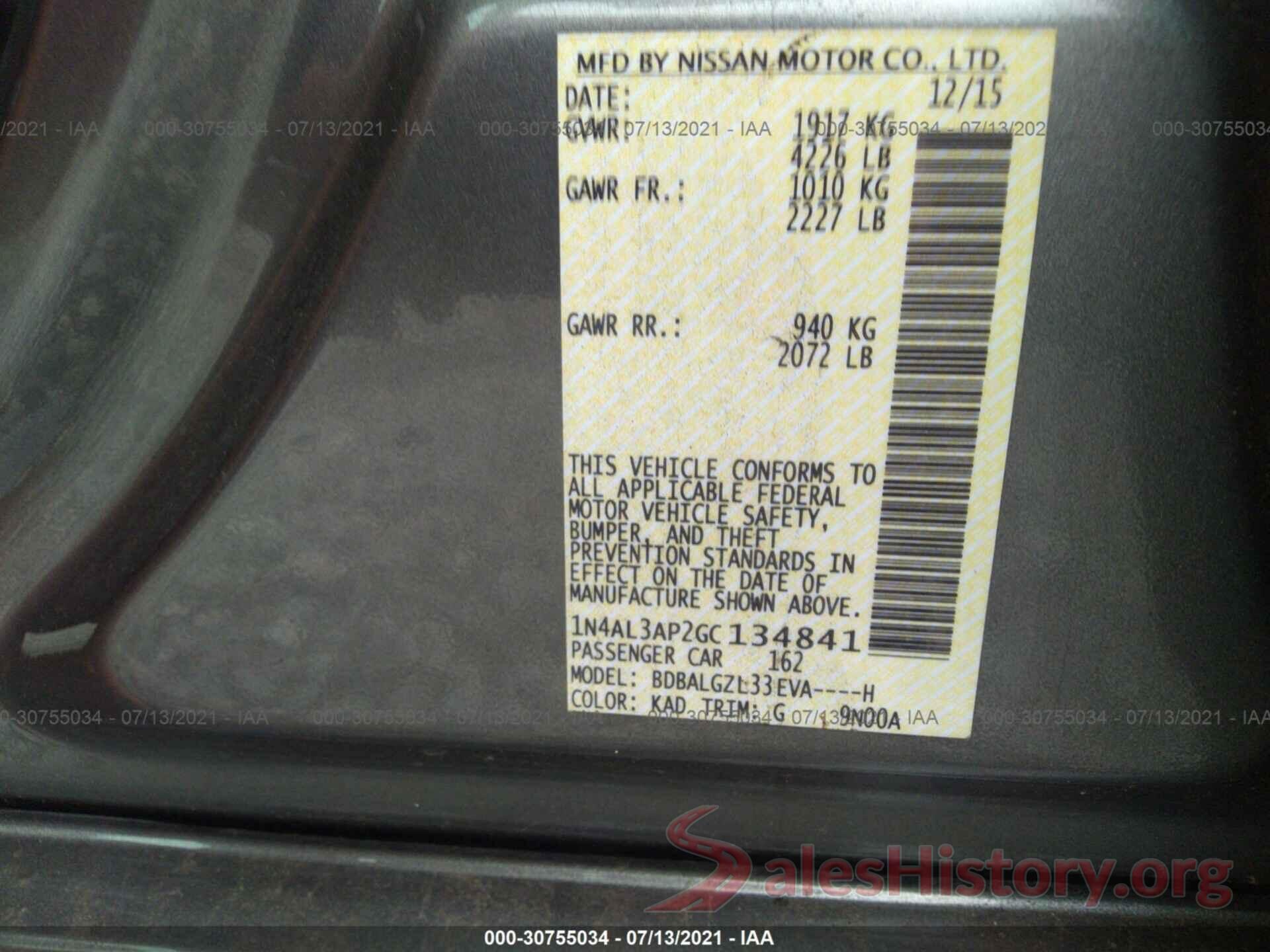 1N4AL3AP2GC134841 2016 NISSAN ALTIMA