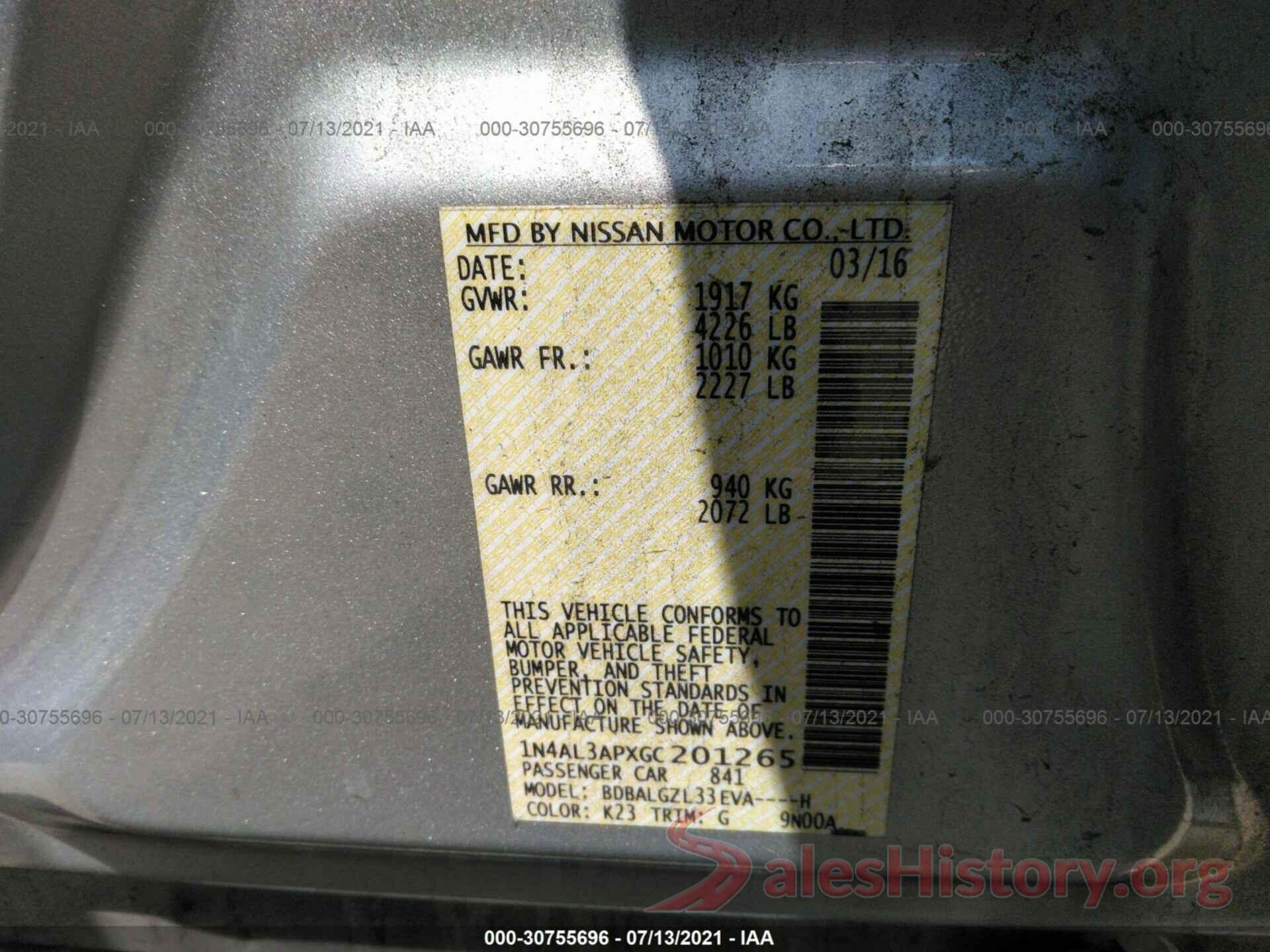 1N4AL3APXGC201265 2016 NISSAN ALTIMA