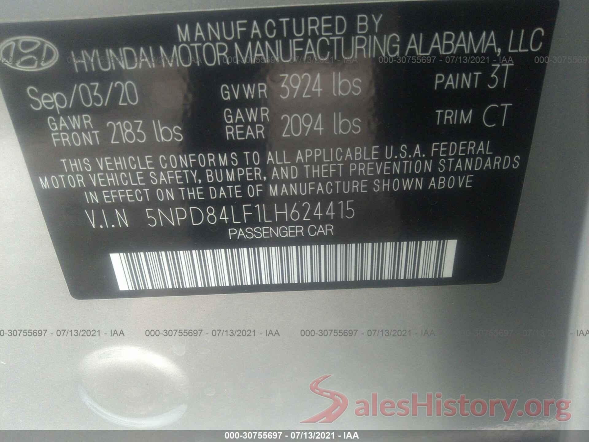 5NPD84LF1LH624415 2020 HYUNDAI ELANTRA