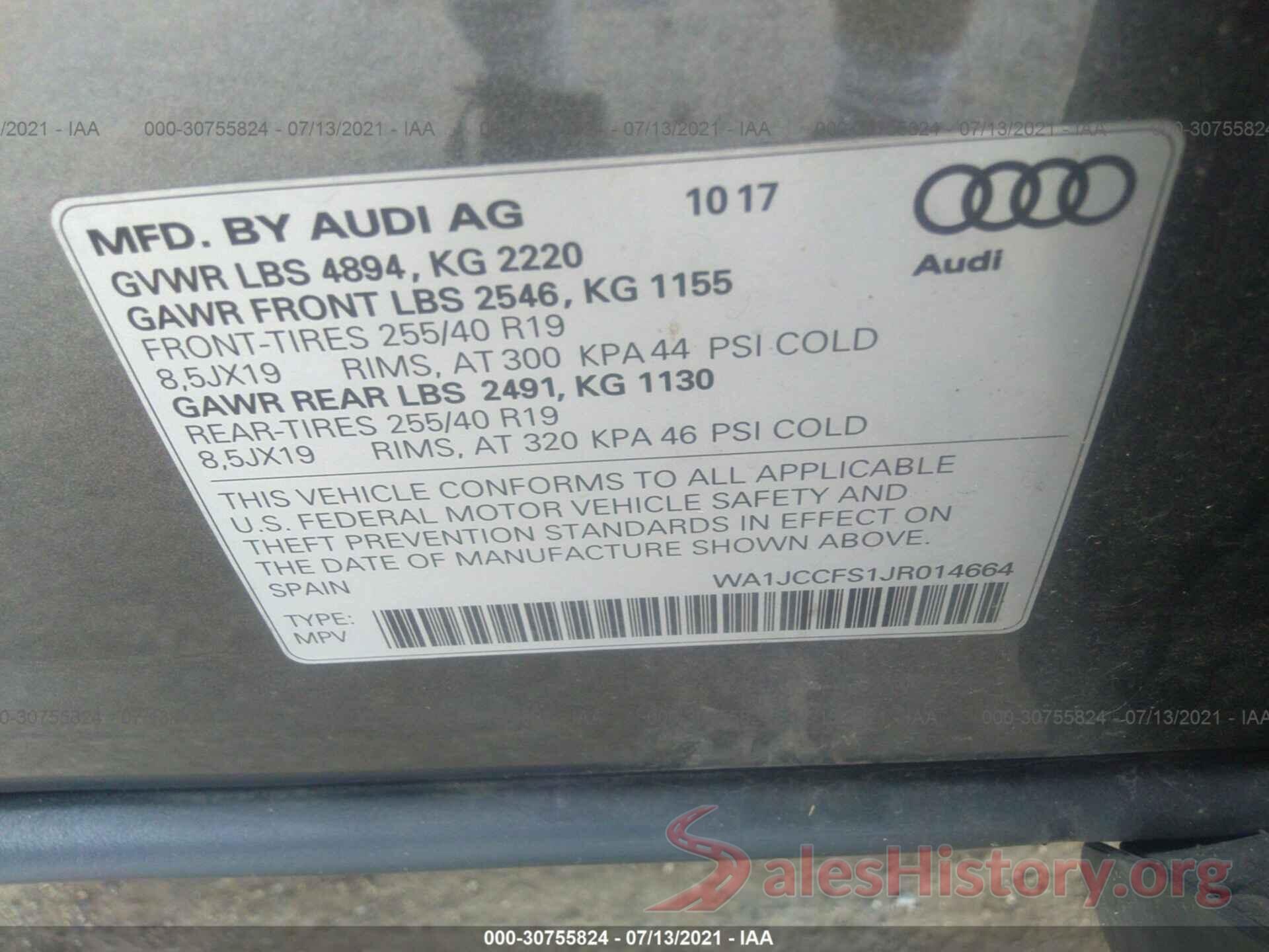 WA1JCCFS1JR014664 2018 AUDI Q3