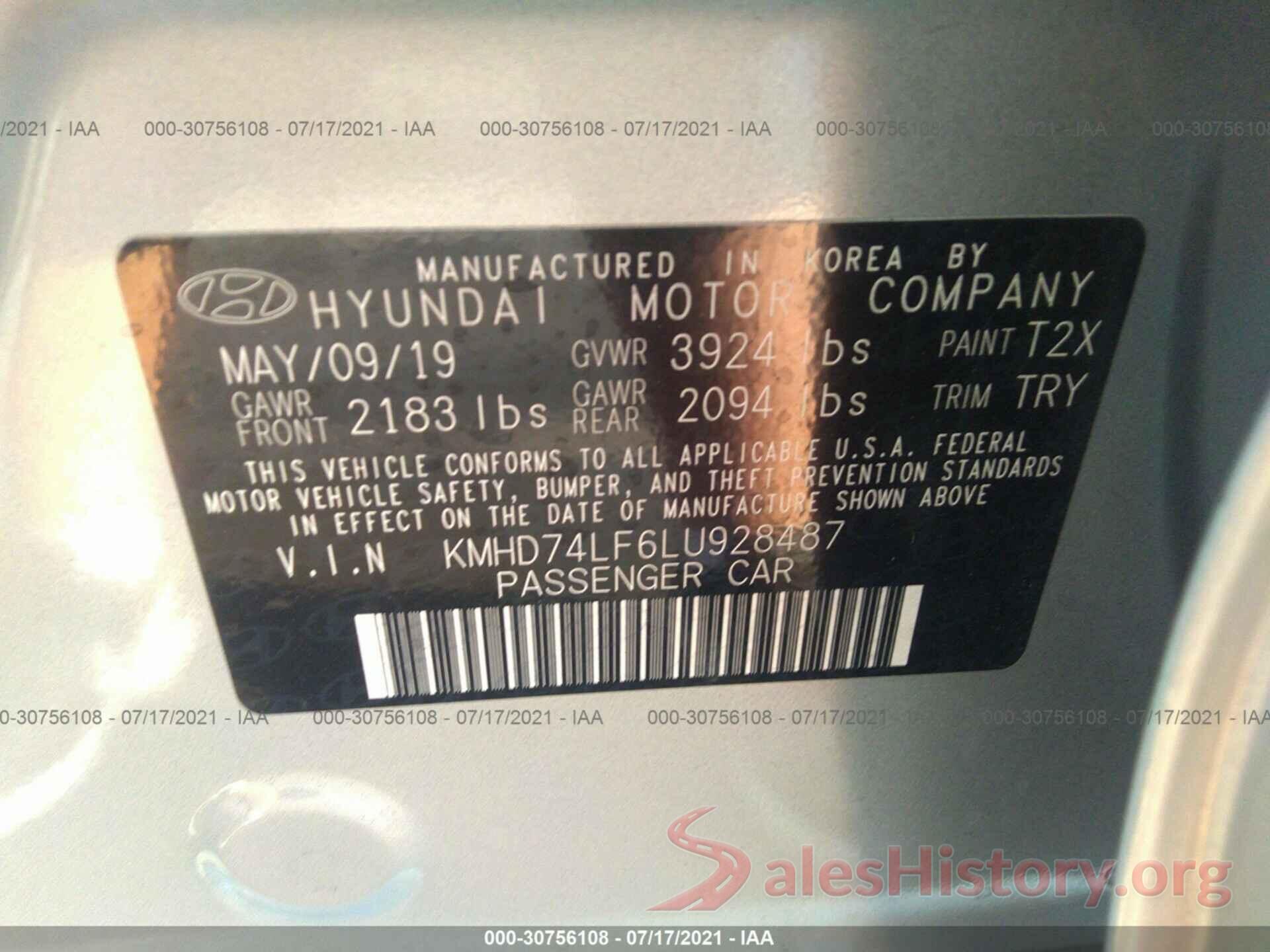 KMHD74LF6LU928487 2020 HYUNDAI ELANTRA