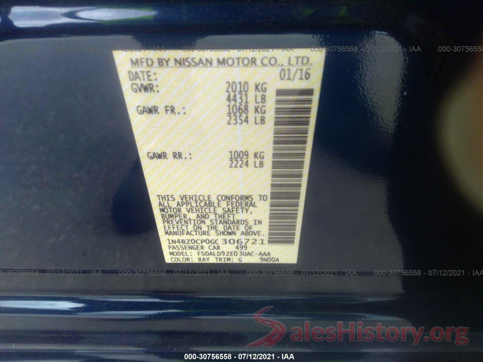 1N4BZ0CP0GC306721 2016 NISSAN LEAF