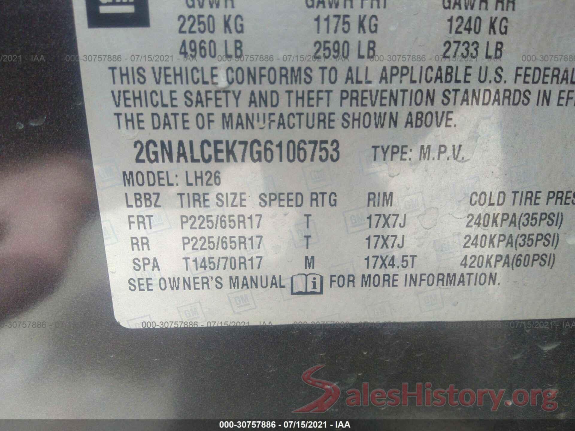 2GNALCEK7G6106753 2016 CHEVROLET EQUINOX