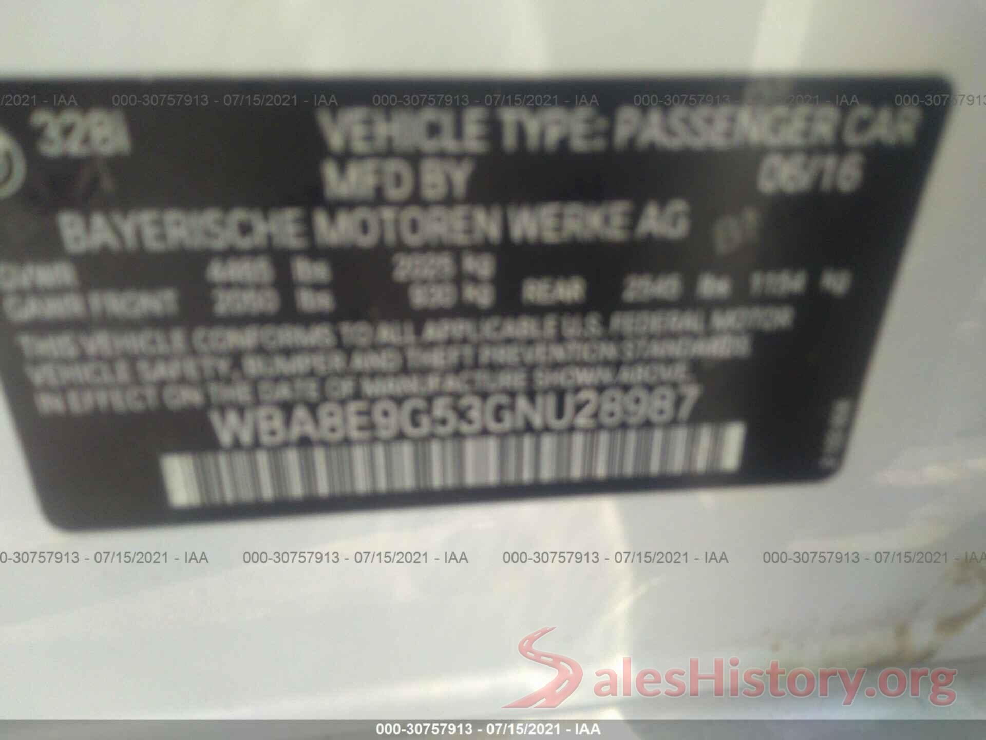 WBA8E9G53GNU28987 2016 BMW 3 SERIES