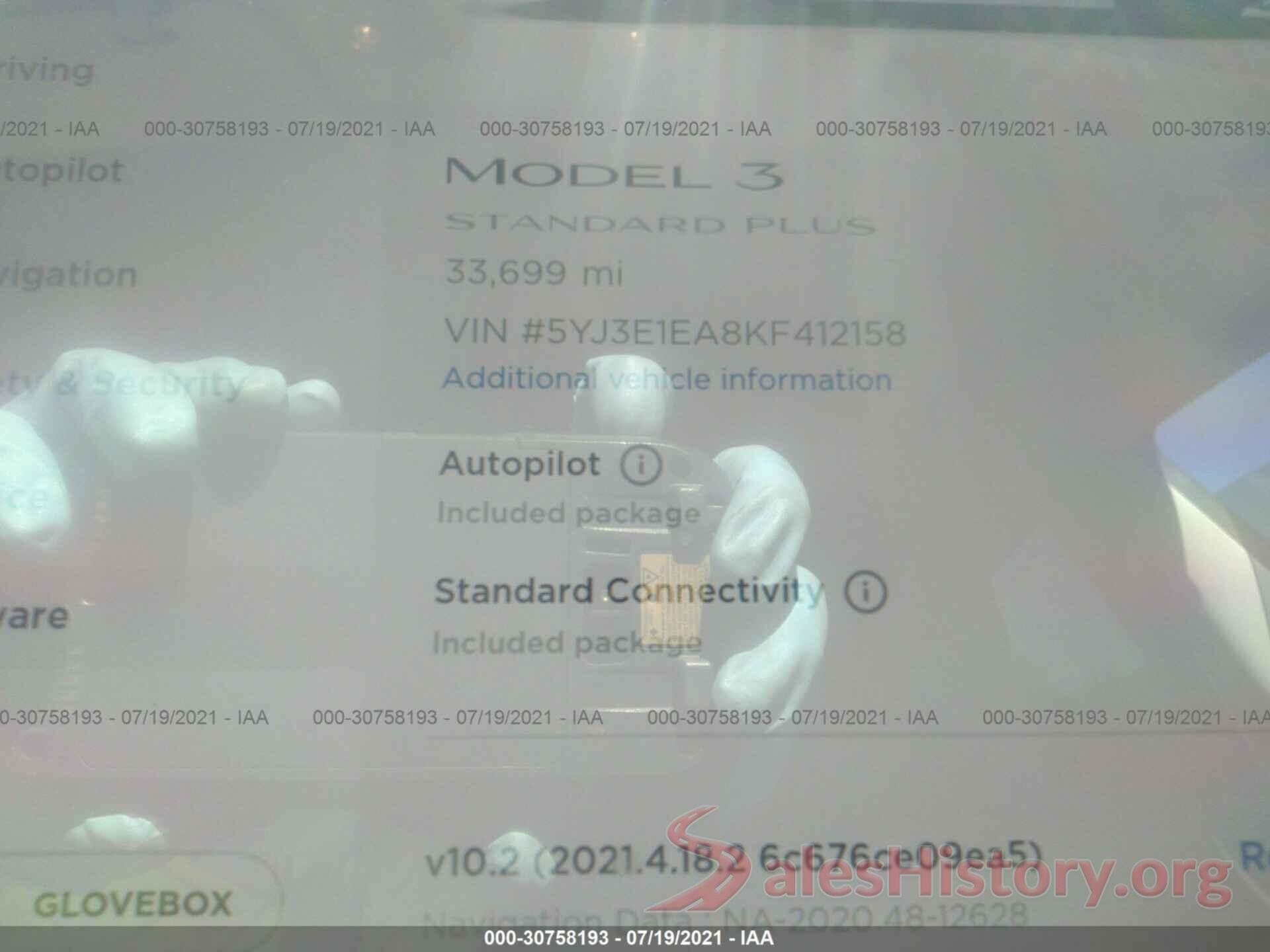 5YJ3E1EA8KF412158 2019 TESLA MODEL 3