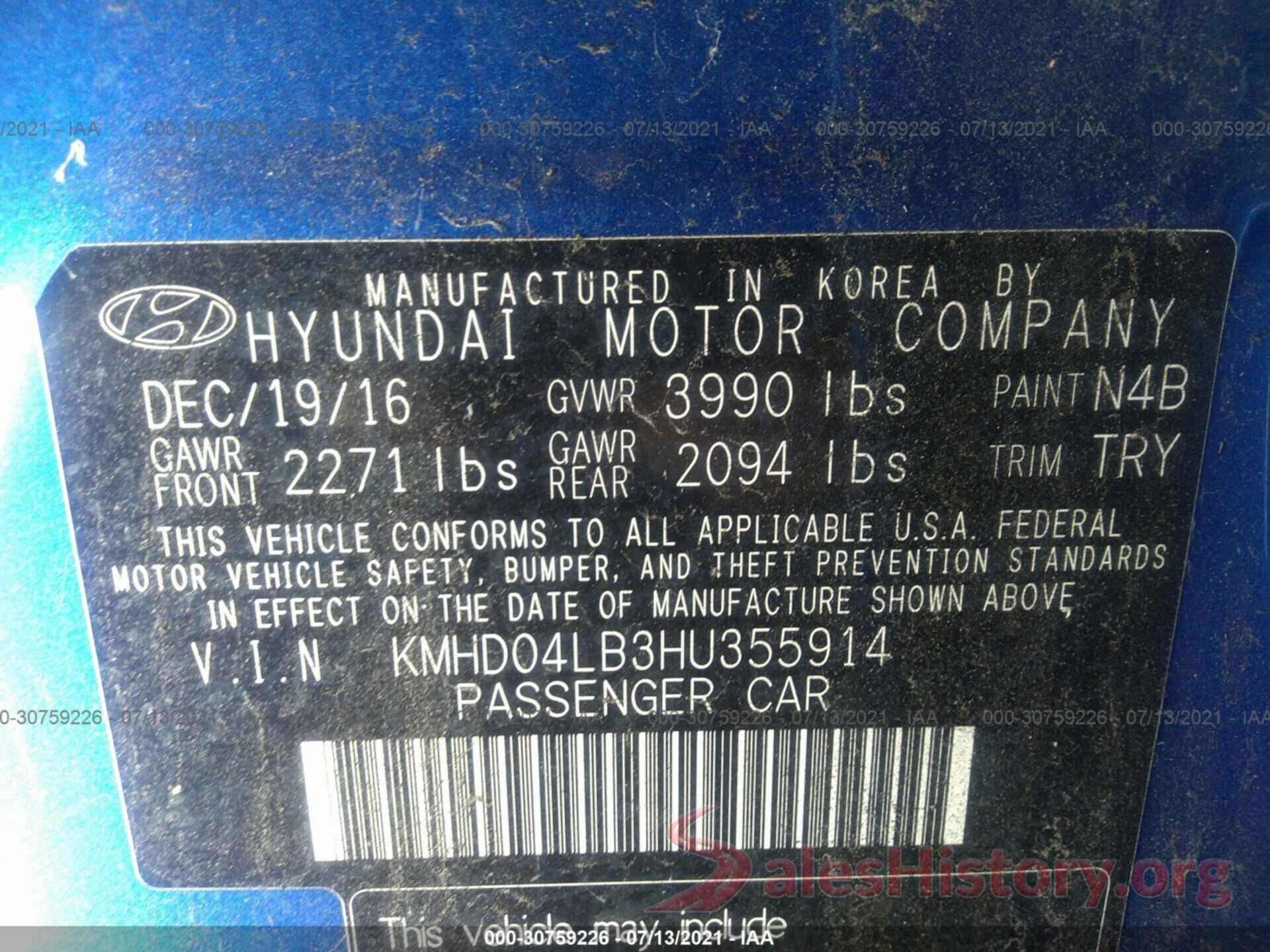 KMHD04LB3HU355914 2017 HYUNDAI ELANTRA