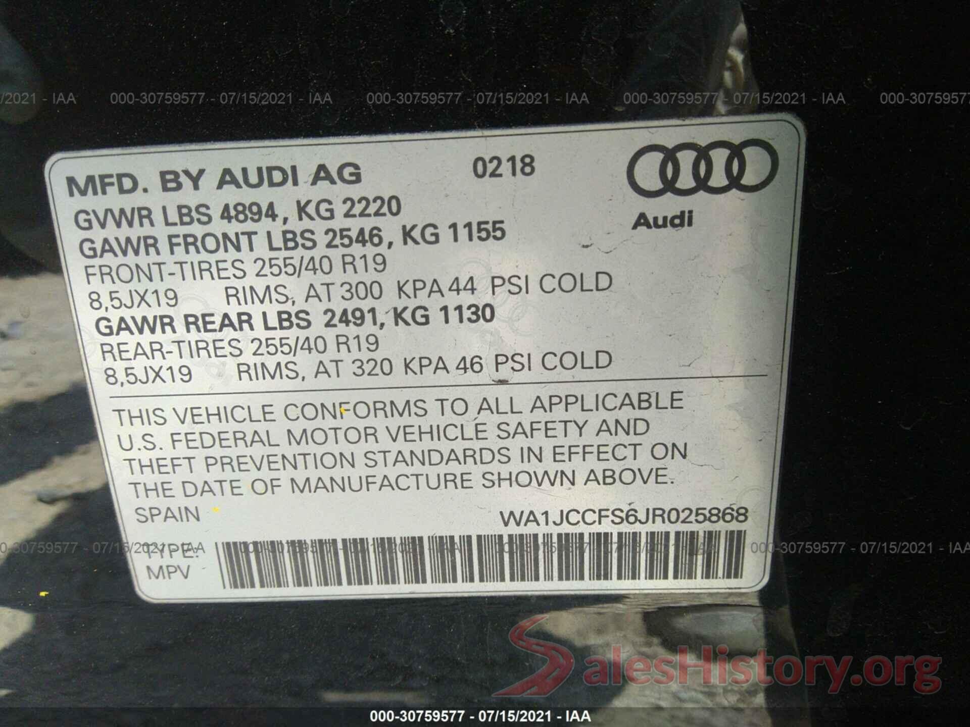 WA1JCCFS6JR025868 2018 AUDI Q3