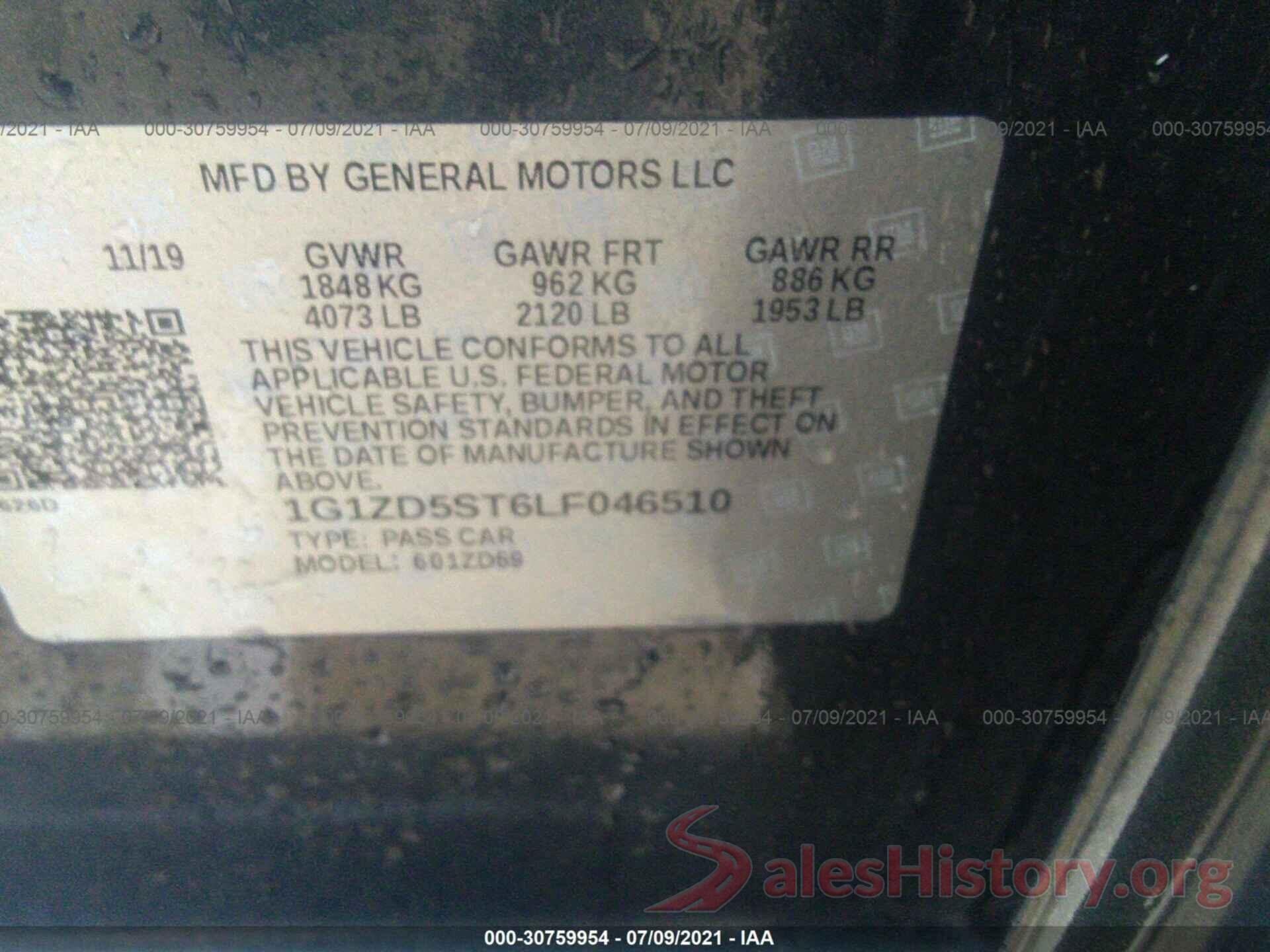 1G1ZD5ST6LF046510 2020 CHEVROLET MALIBU