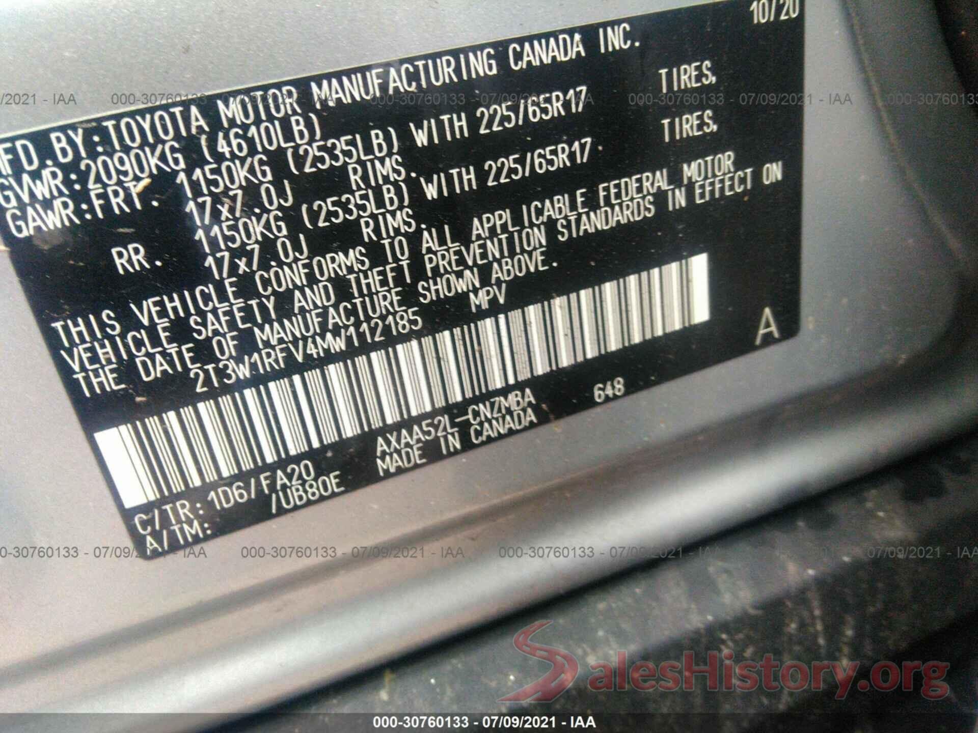 2T3W1RFV4MW112185 2021 TOYOTA RAV4