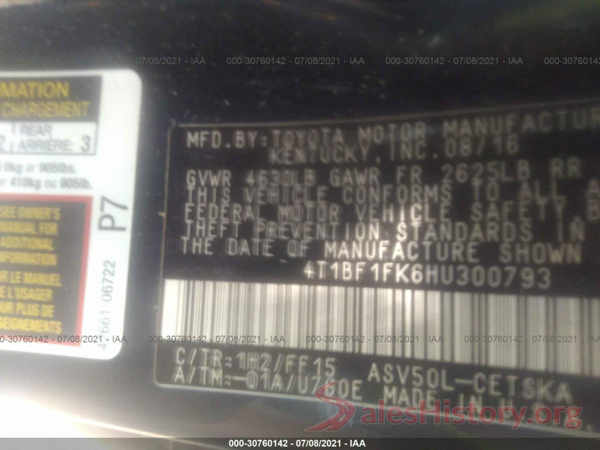 4T1BF1FK6HU300793 2017 TOYOTA CAMRY