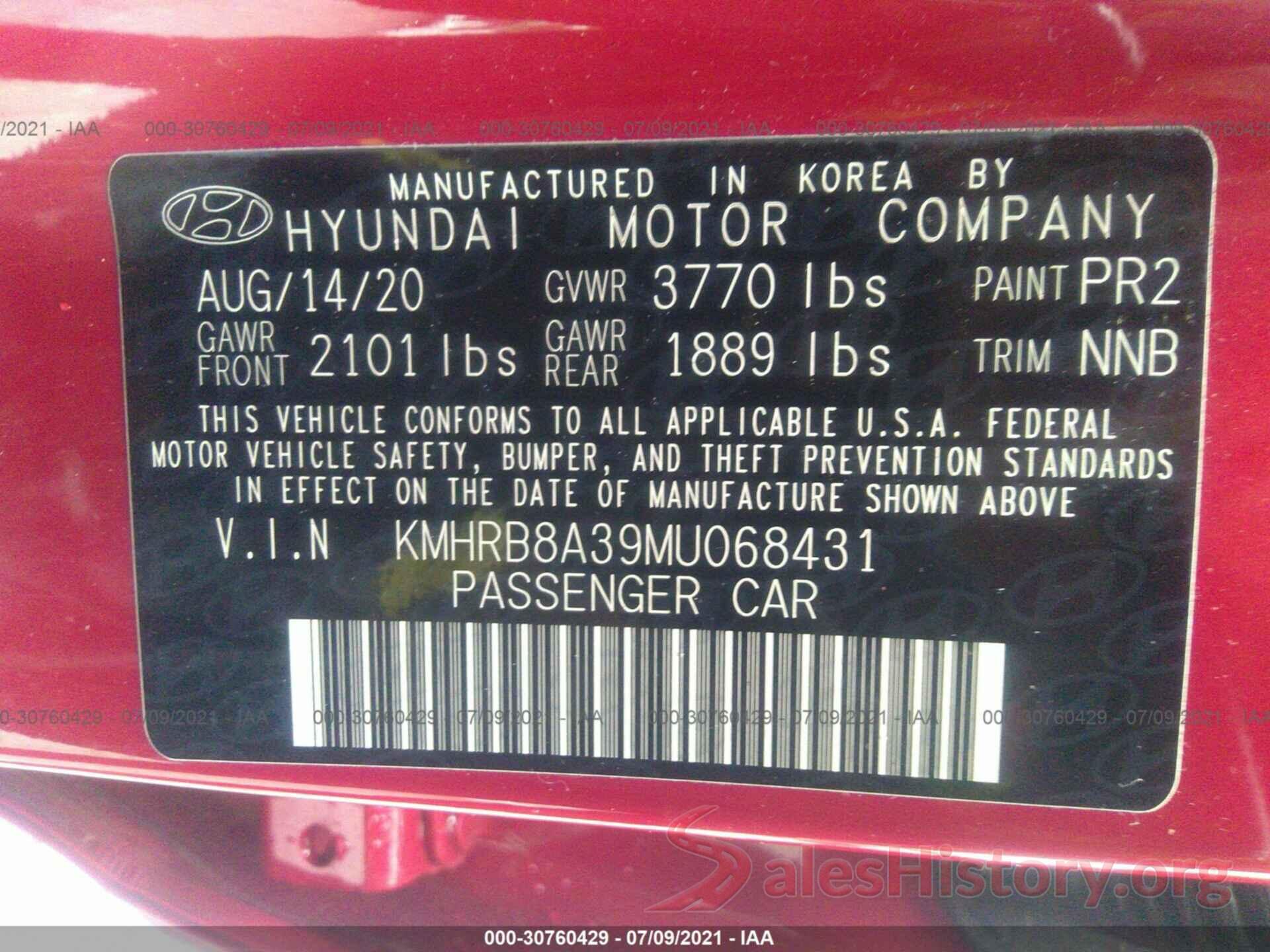 KMHRB8A39MU068431 2021 HYUNDAI VENUE