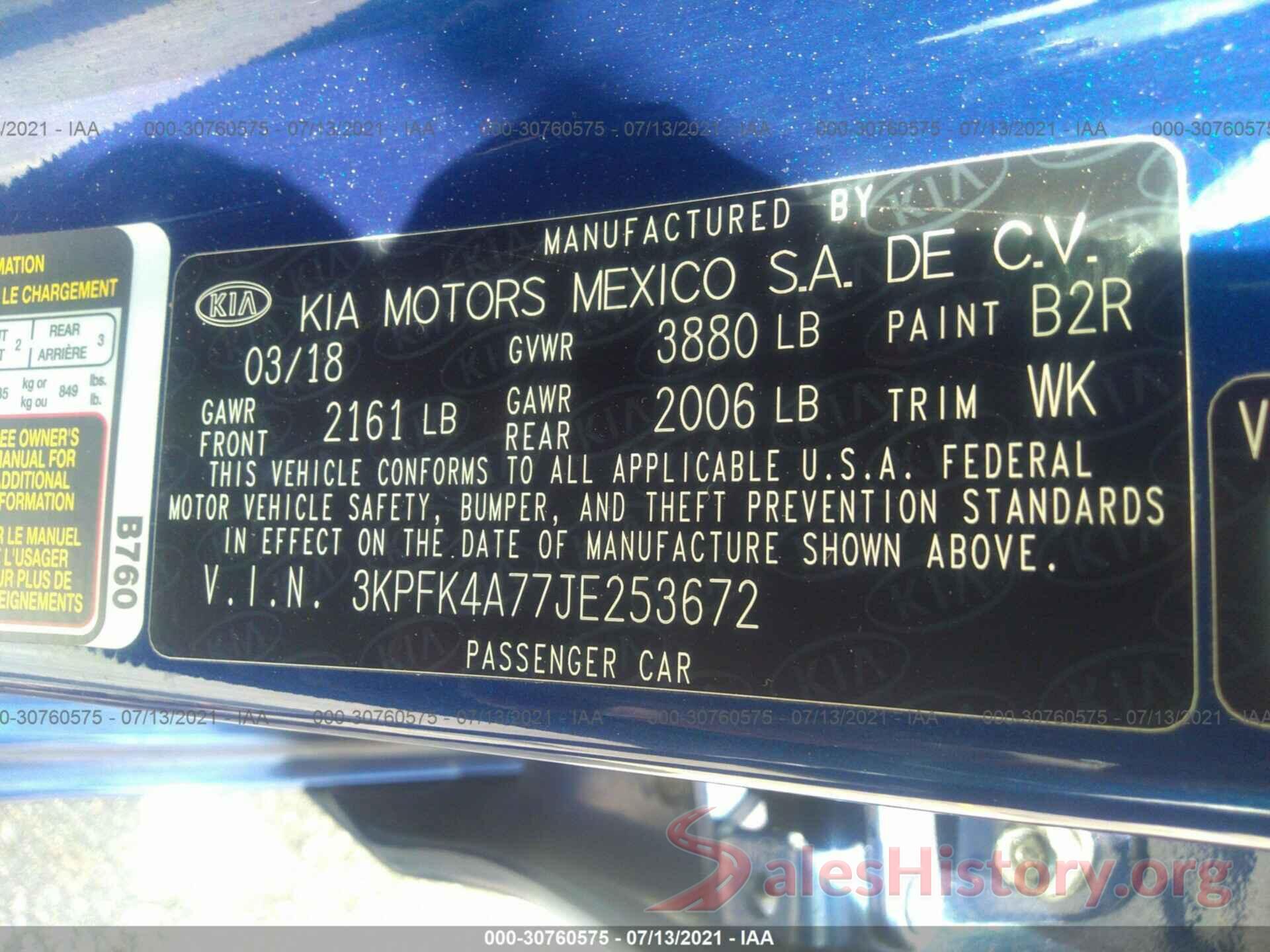 3KPFK4A77JE253672 2018 KIA FORTE