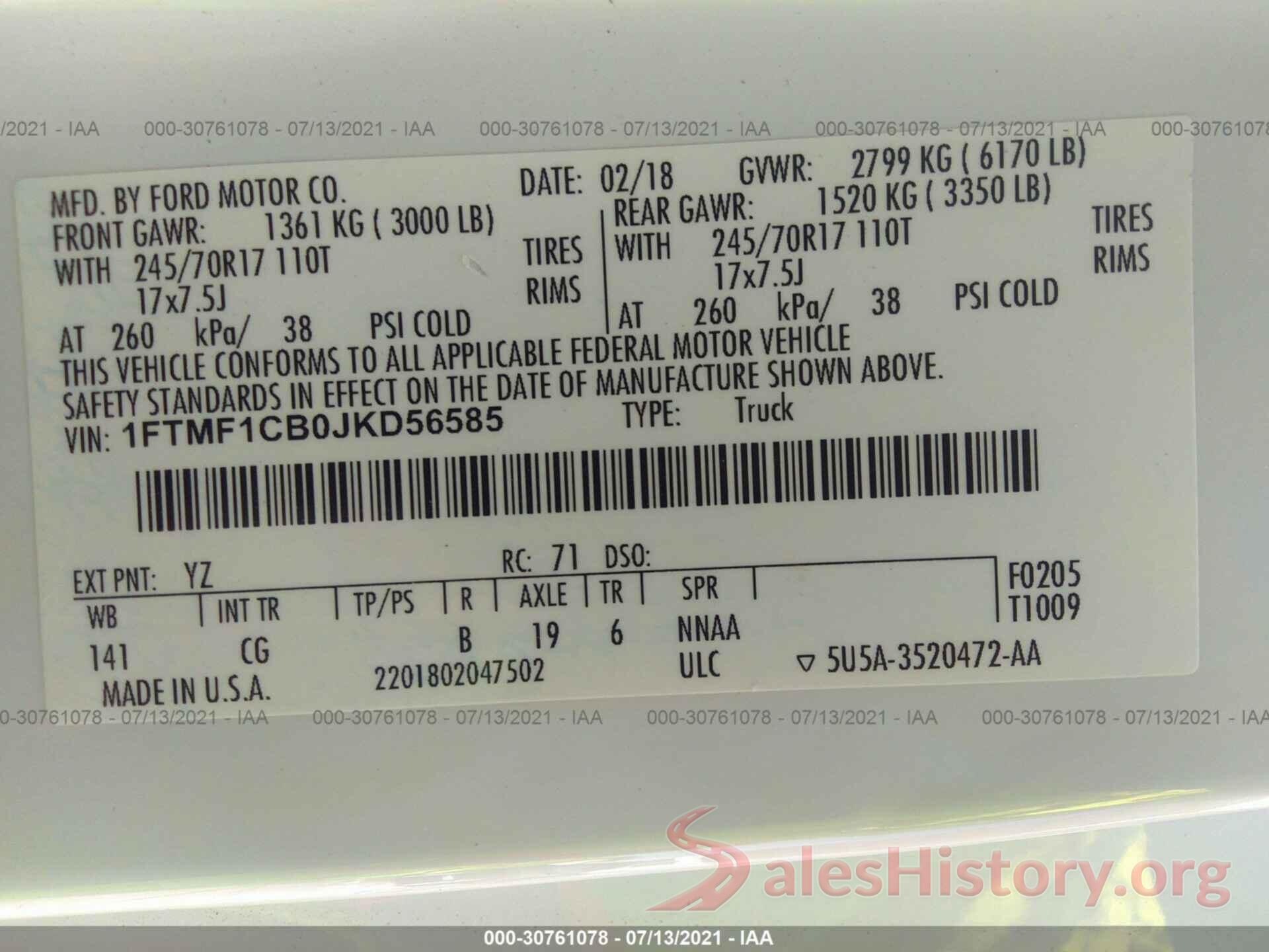 1FTMF1CB0JKD56585 2018 FORD F-150