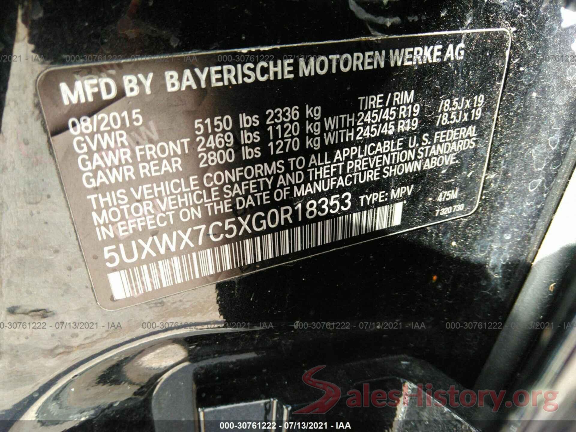 5UXWX7C5XG0R18353 2016 BMW X3