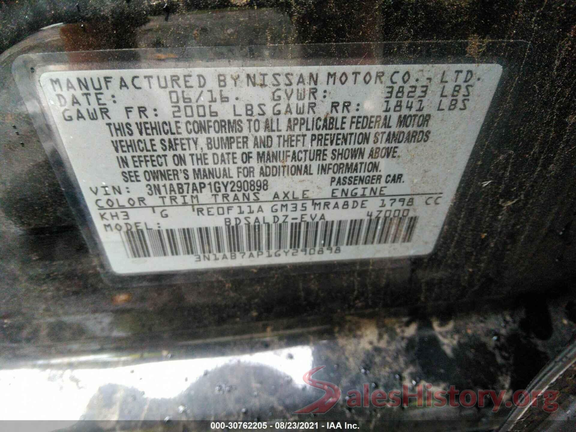 3N1AB7AP1GY290898 2016 NISSAN SENTRA