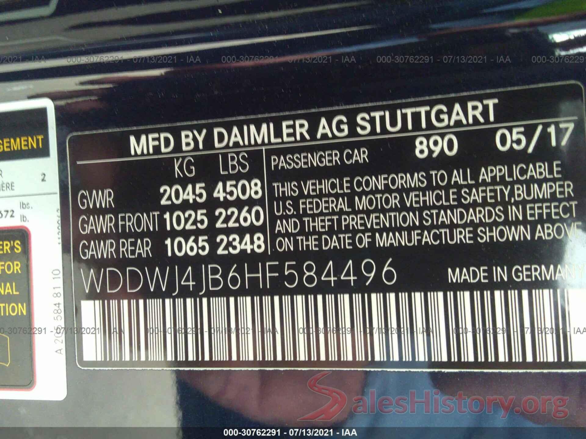 WDDWJ4JB6HF584496 2017 MERCEDES-BENZ C-CLASS