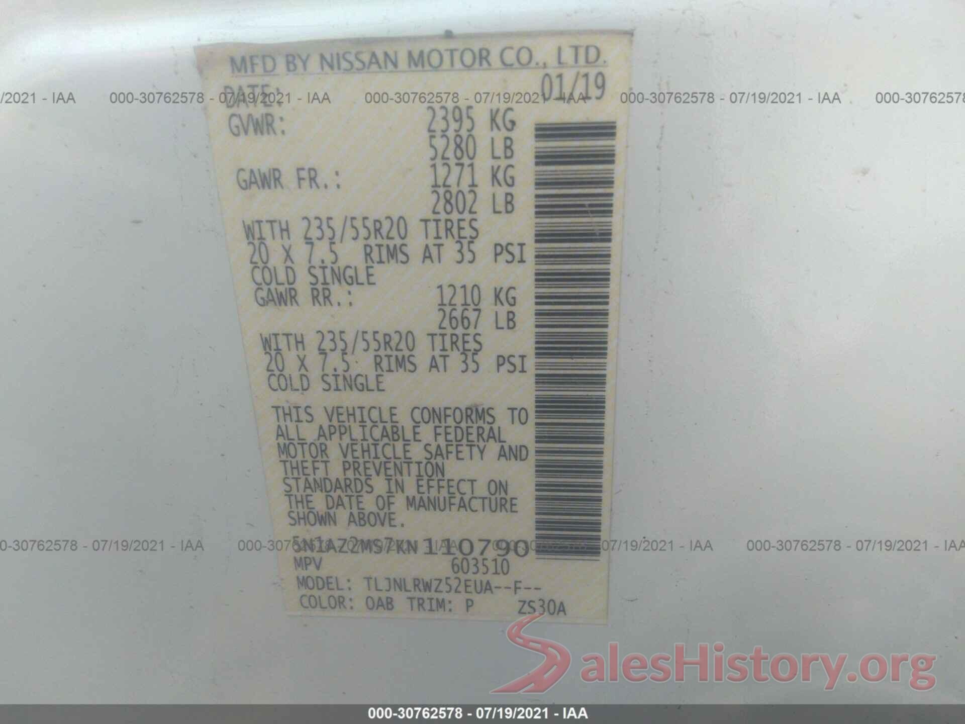 5N1AZ2MS7KN110790 2019 NISSAN MURANO