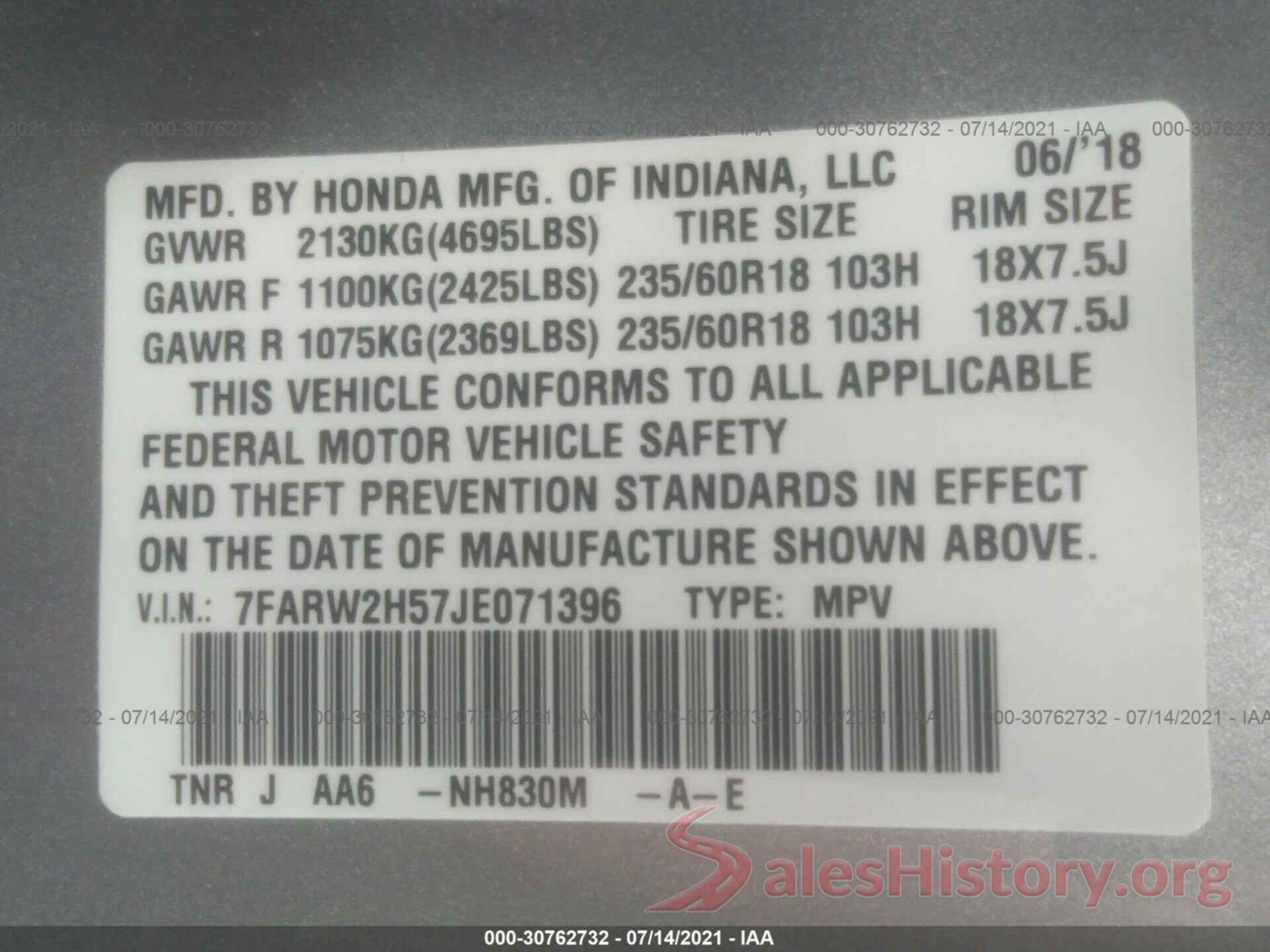 7FARW2H57JE071396 2018 HONDA CR-V