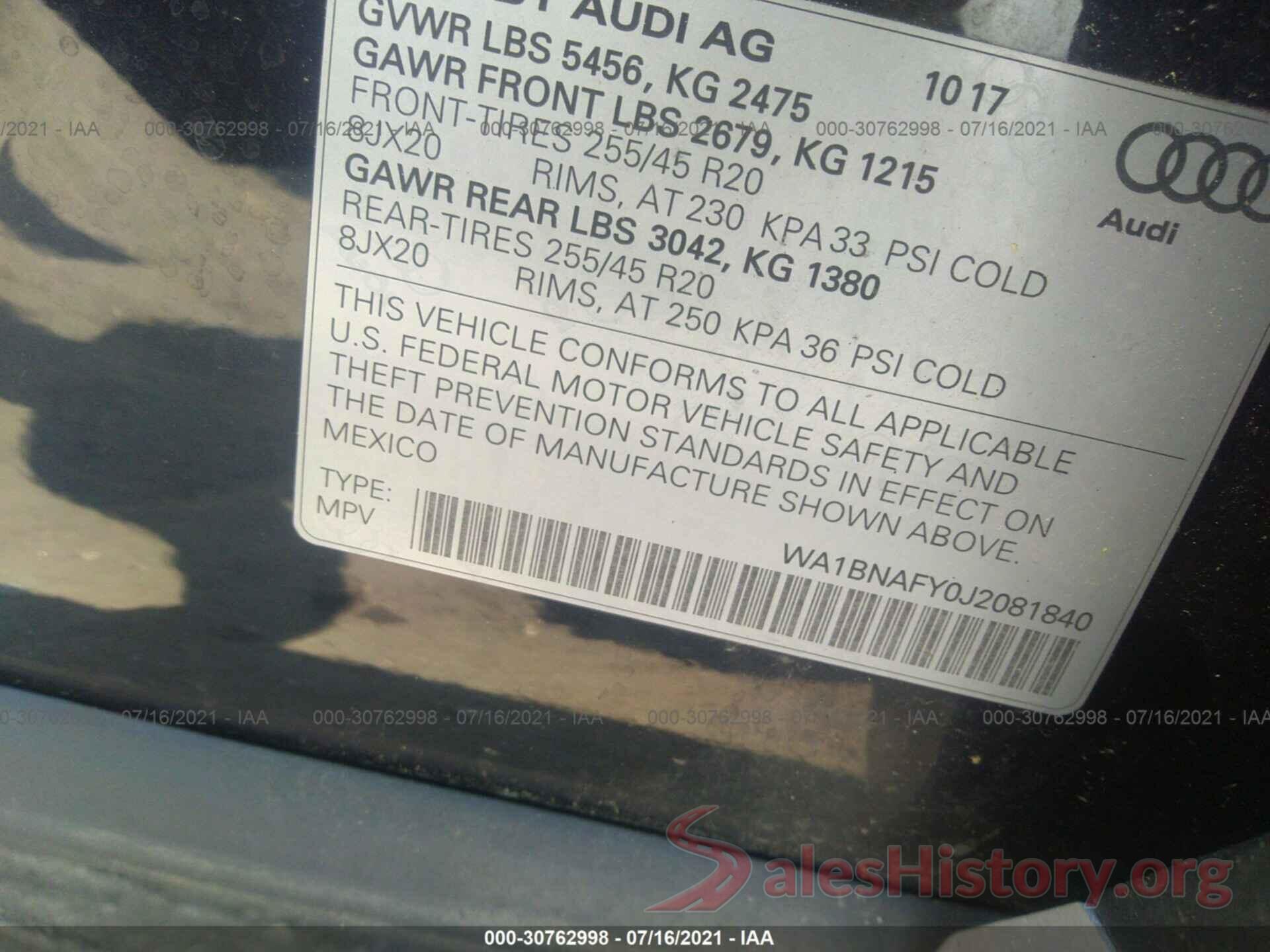 WA1BNAFY0J2081840 2018 AUDI Q5