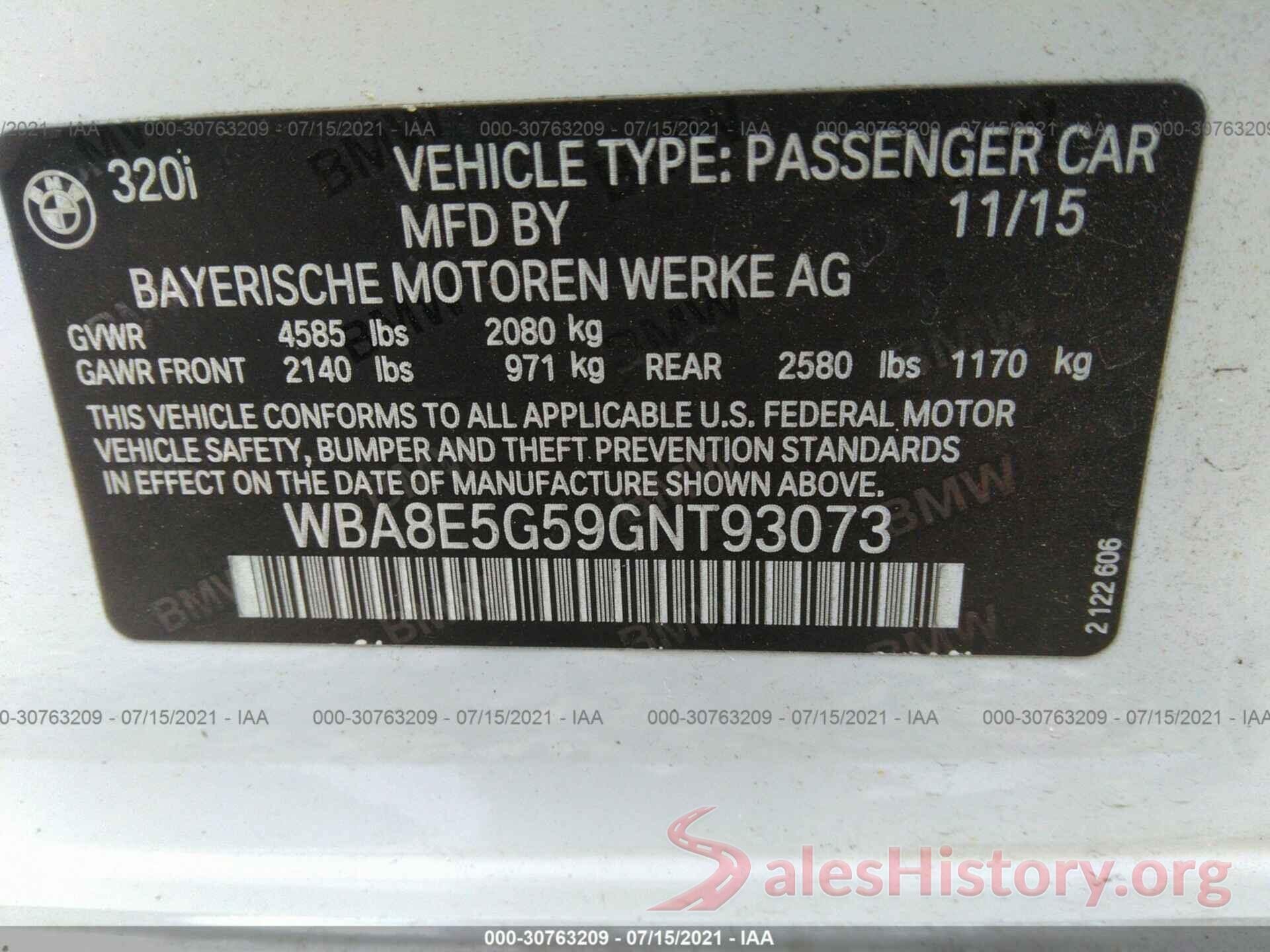 WBA8E5G59GNT93073 2016 BMW 3 SERIES