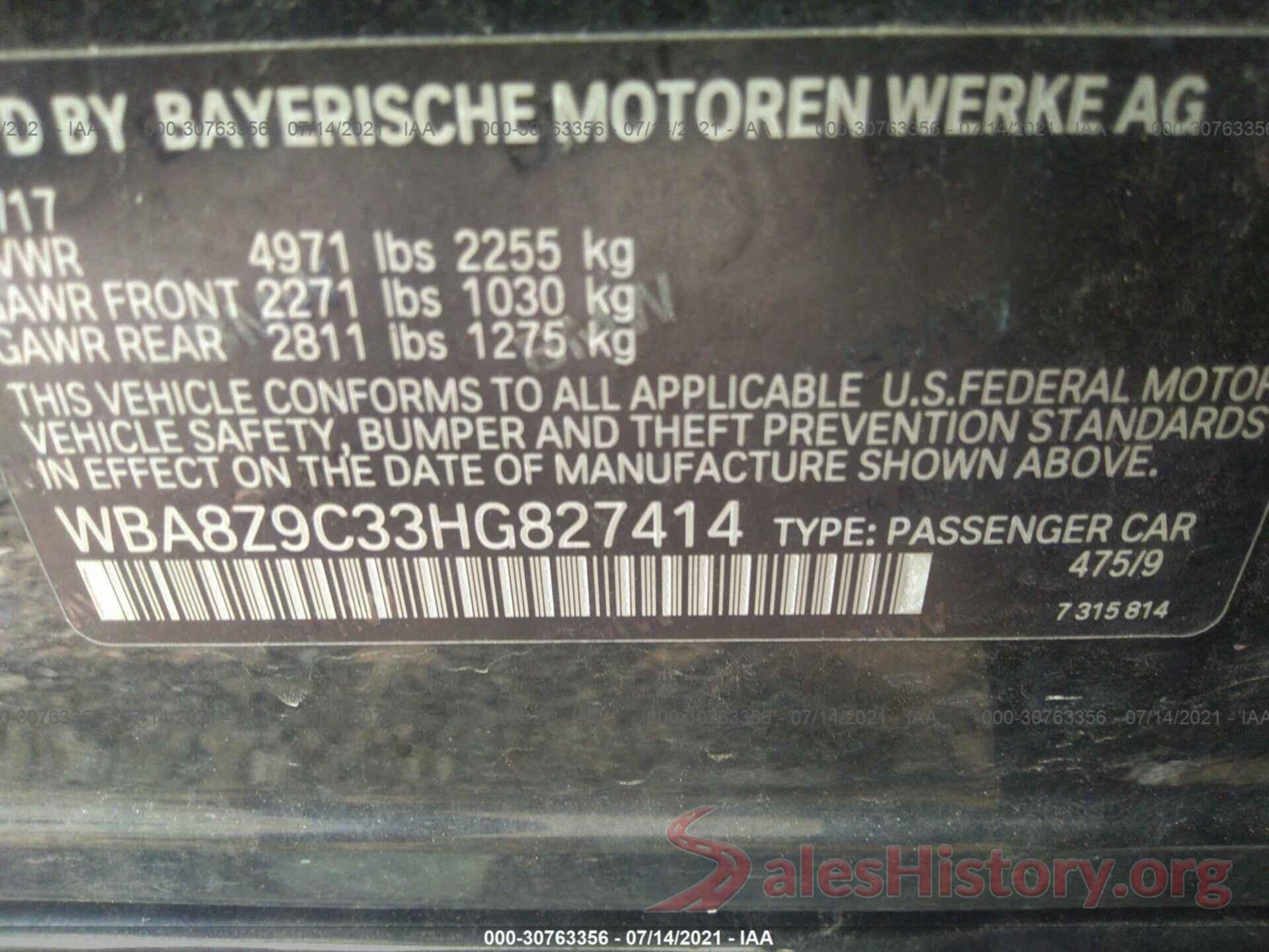 WBA8Z9C33HG827414 2017 BMW 3 SERIES