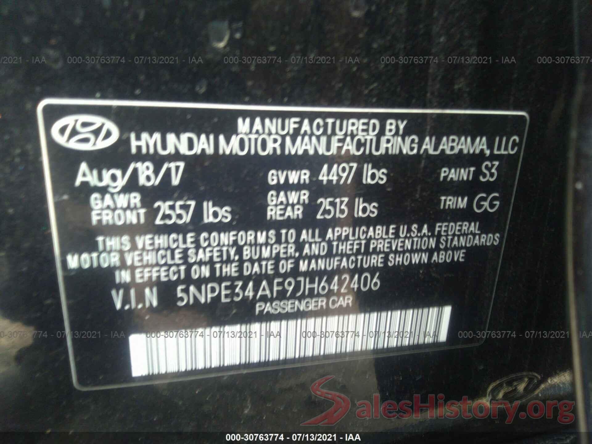 5NPE34AF9JH642406 2018 HYUNDAI SONATA