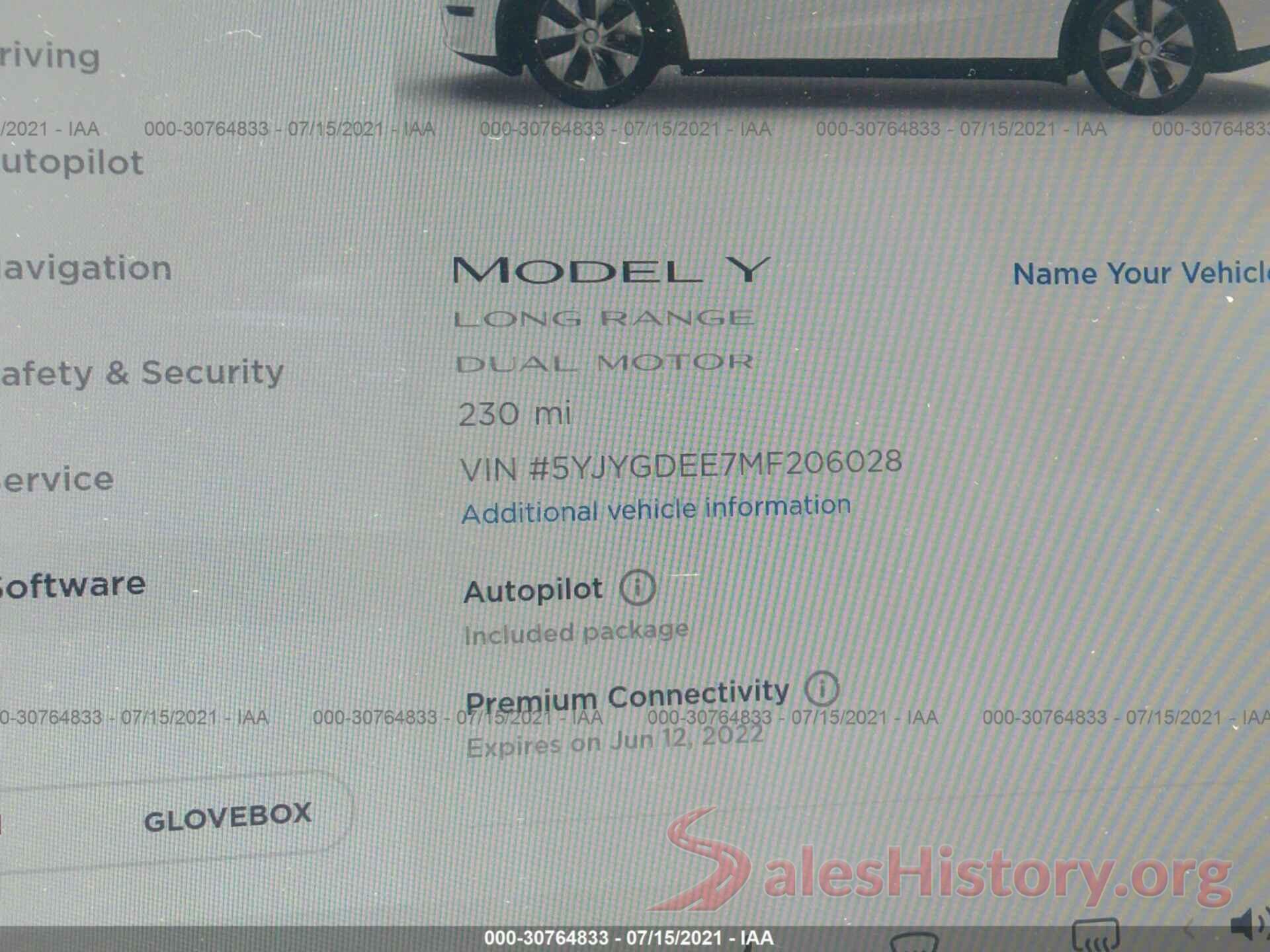 5YJYGDEE7MF206028 2021 TESLA MODEL Y