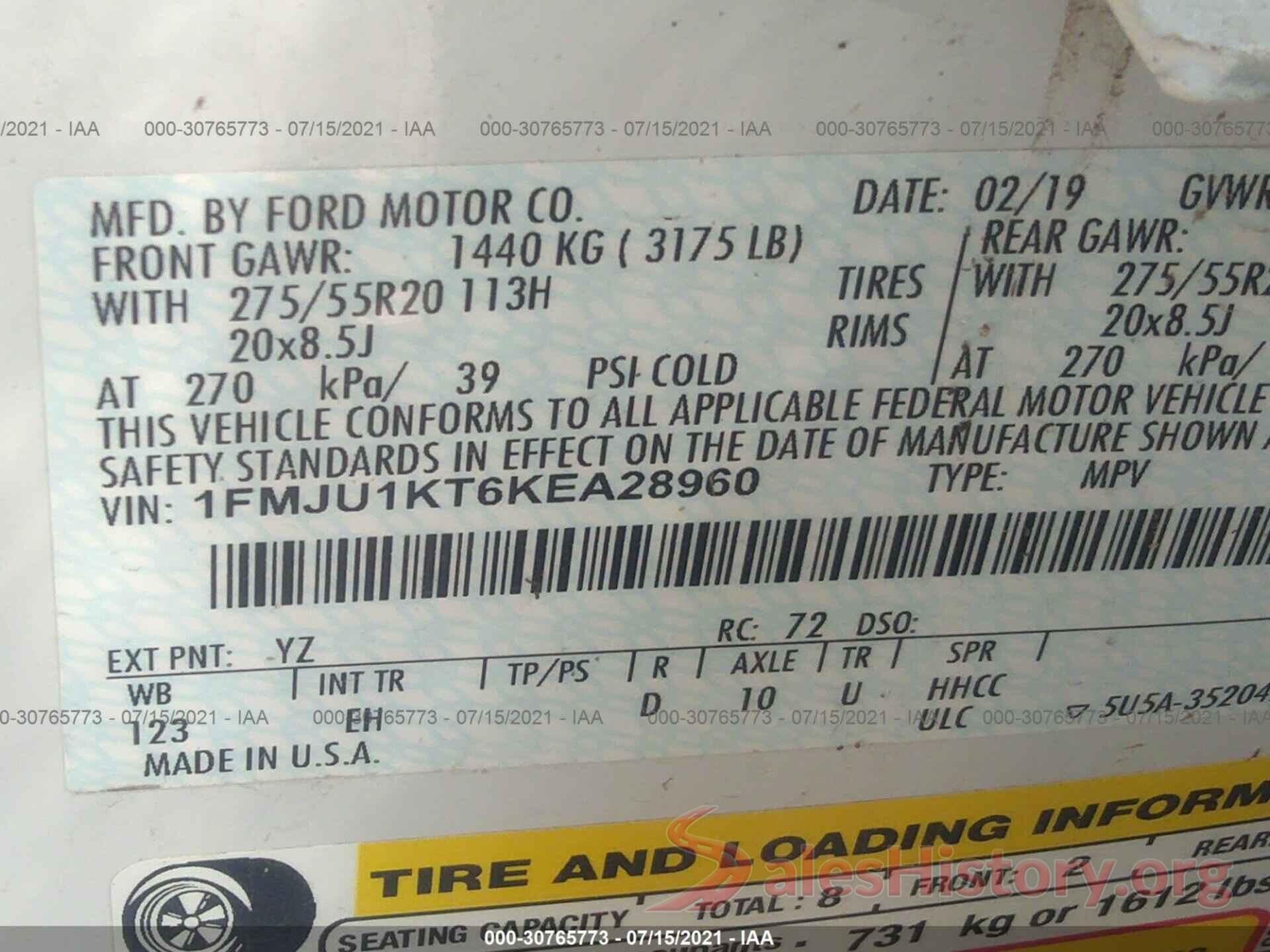 1FMJU1KT6KEA28960 2019 FORD EXPEDITION