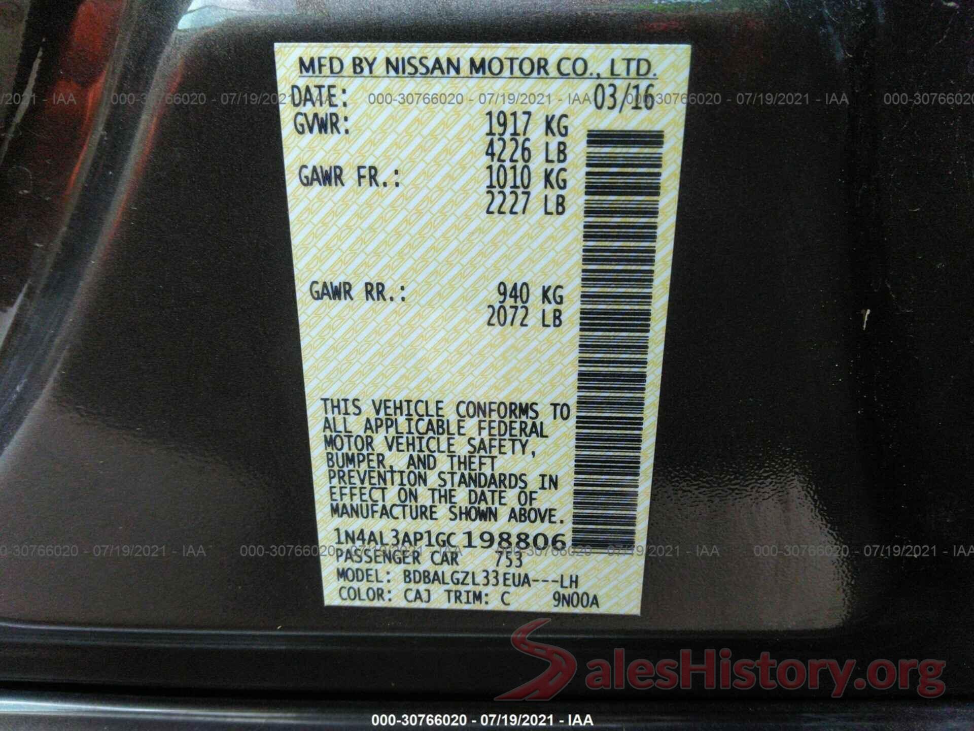 1N4AL3AP1GC198806 2016 NISSAN ALTIMA