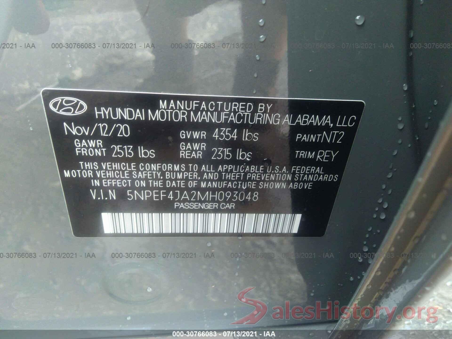 5NPEF4JA2MH093048 2021 HYUNDAI SONATA