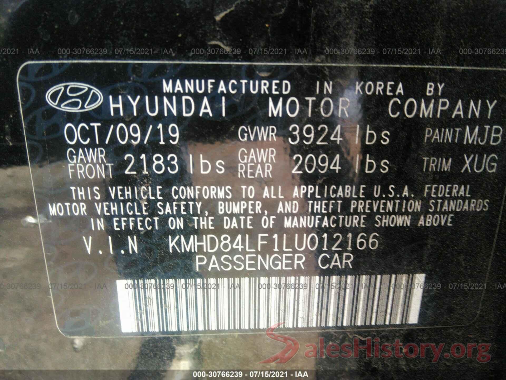 KMHD84LF1LU012166 2020 HYUNDAI ELANTRA