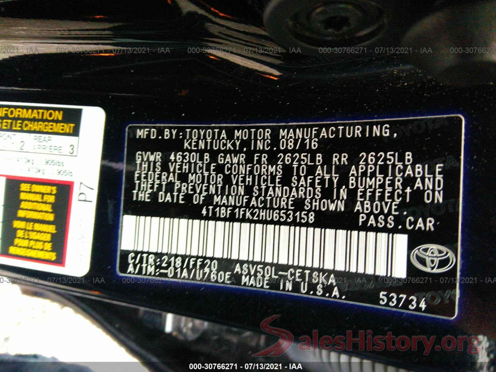 4T1BF1FK2HU653158 2017 TOYOTA CAMRY