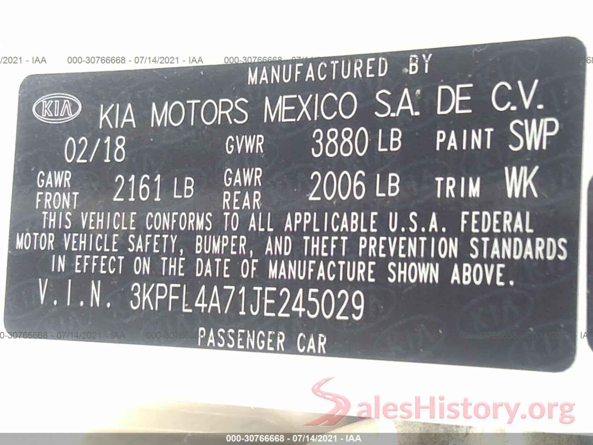 3KPFL4A71JE245029 2018 KIA FORTE