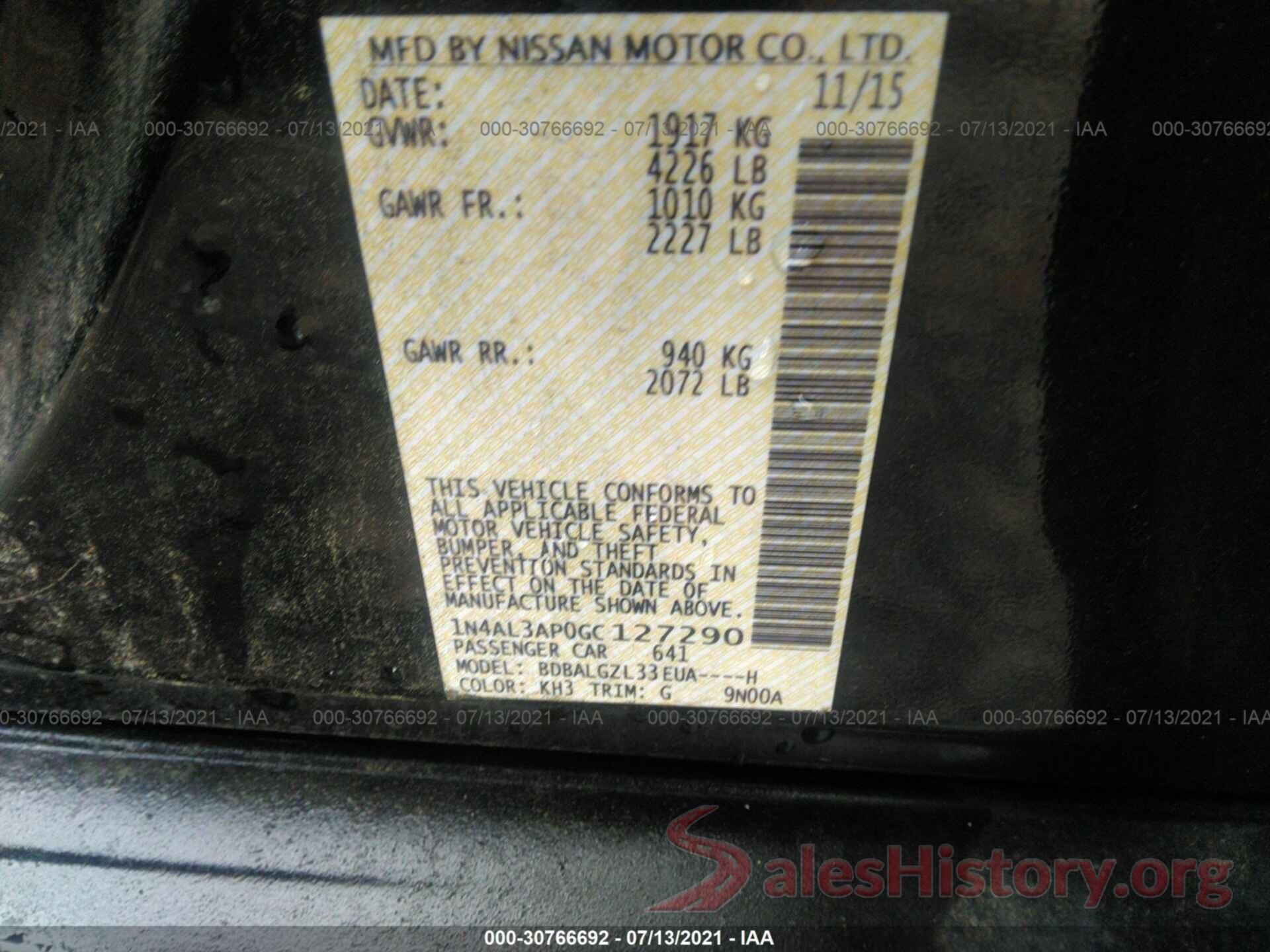 1N4AL3AP0GC127290 2016 NISSAN ALTIMA