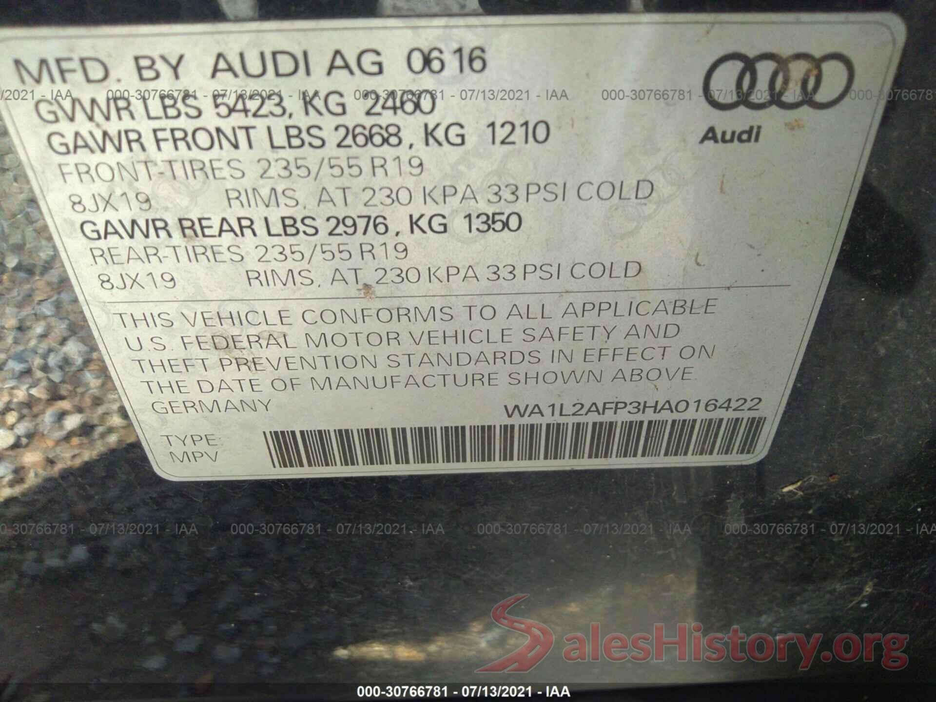 WA1L2AFP3HA016422 2017 AUDI Q5