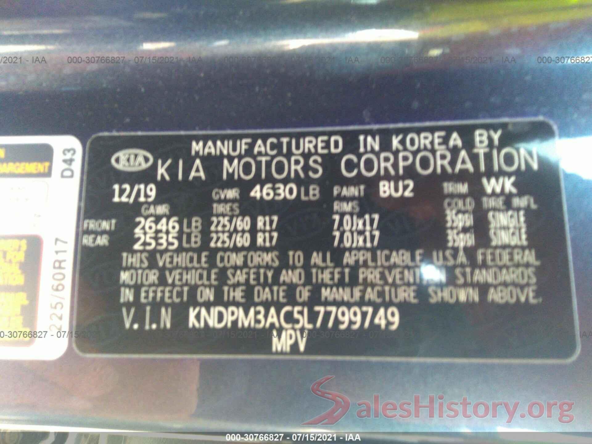 KNDPM3AC5L7799749 2020 KIA SPORTAGE