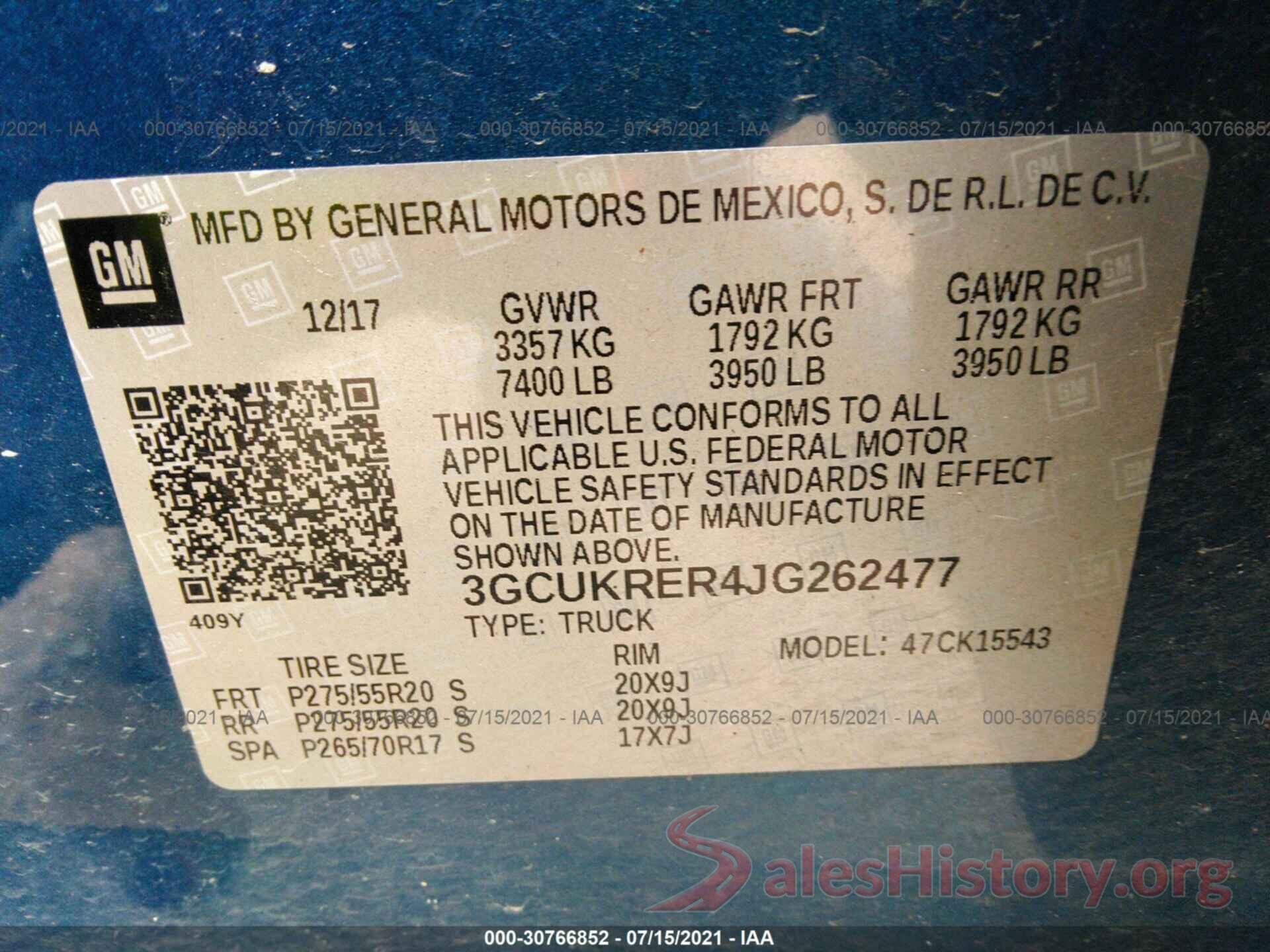 3GCUKRER4JG262477 2018 CHEVROLET SILVERADO 1500