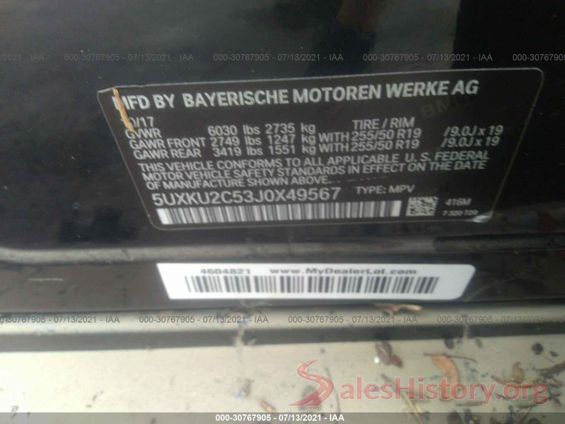 5UXKU2C53J0X49567 2018 BMW X6