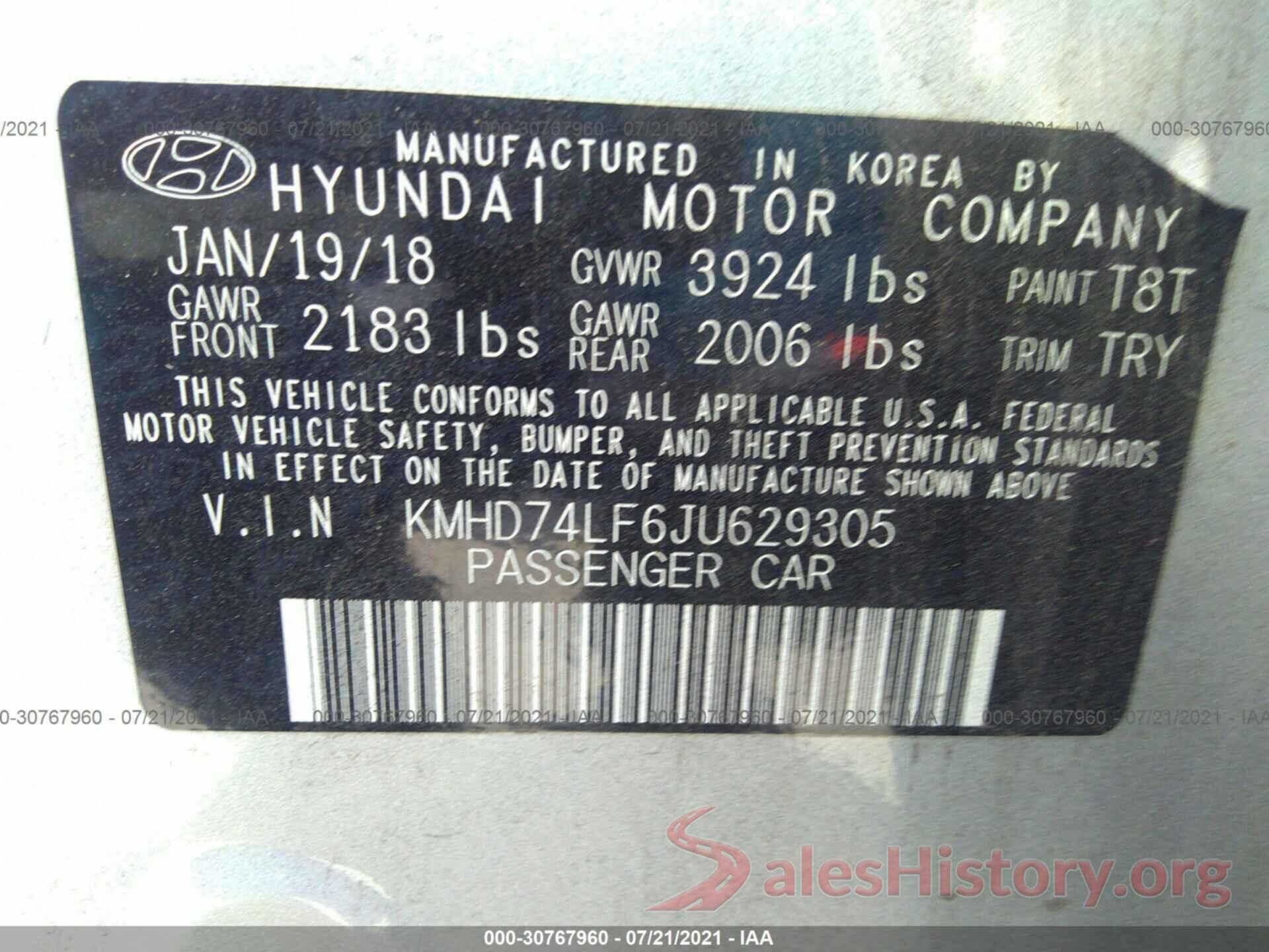 KMHD74LF6JU629305 2018 HYUNDAI ELANTRA