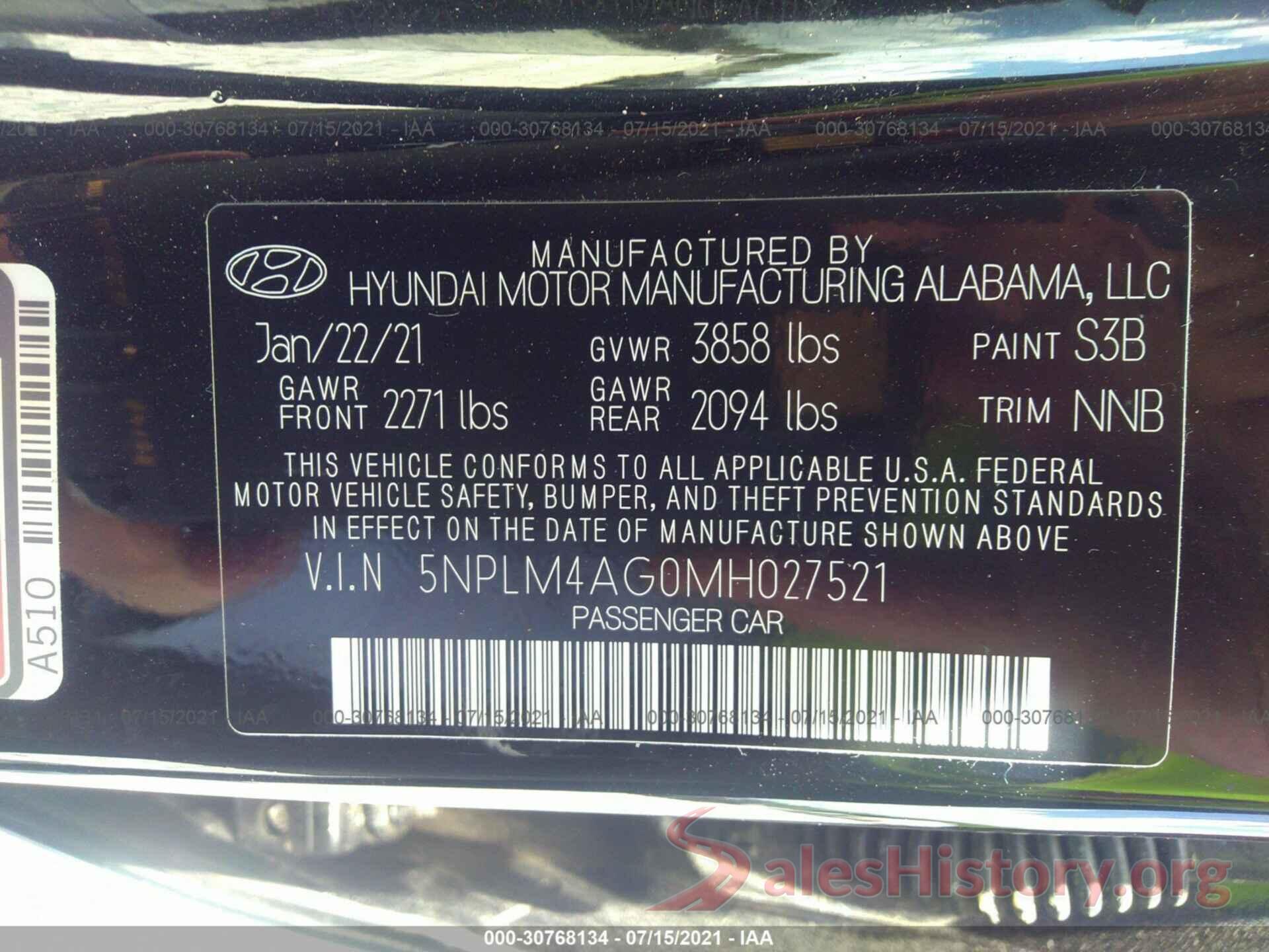 5NPLM4AG0MH027521 2021 HYUNDAI ELANTRA