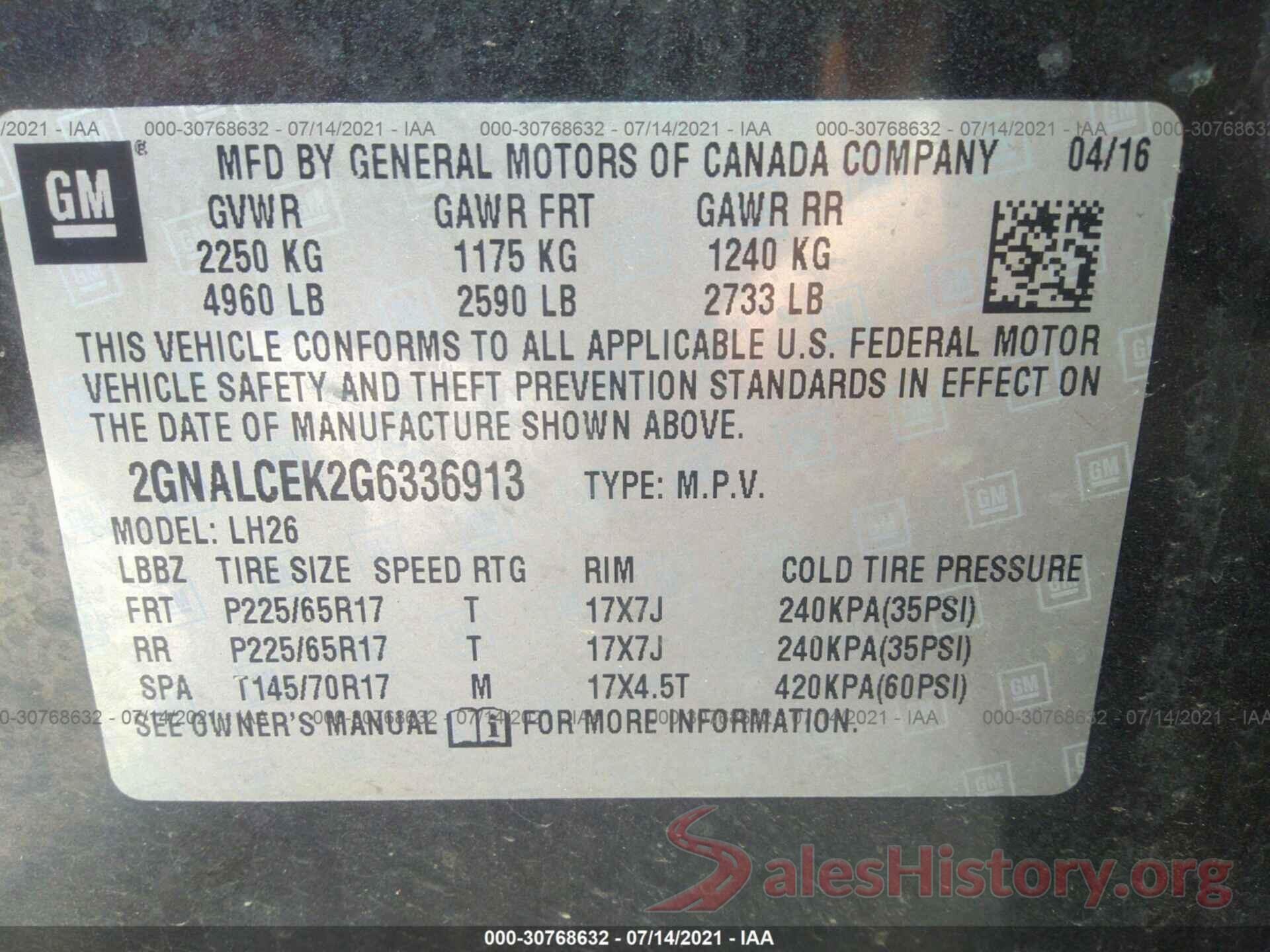 2GNALCEK2G6336913 2016 CHEVROLET EQUINOX