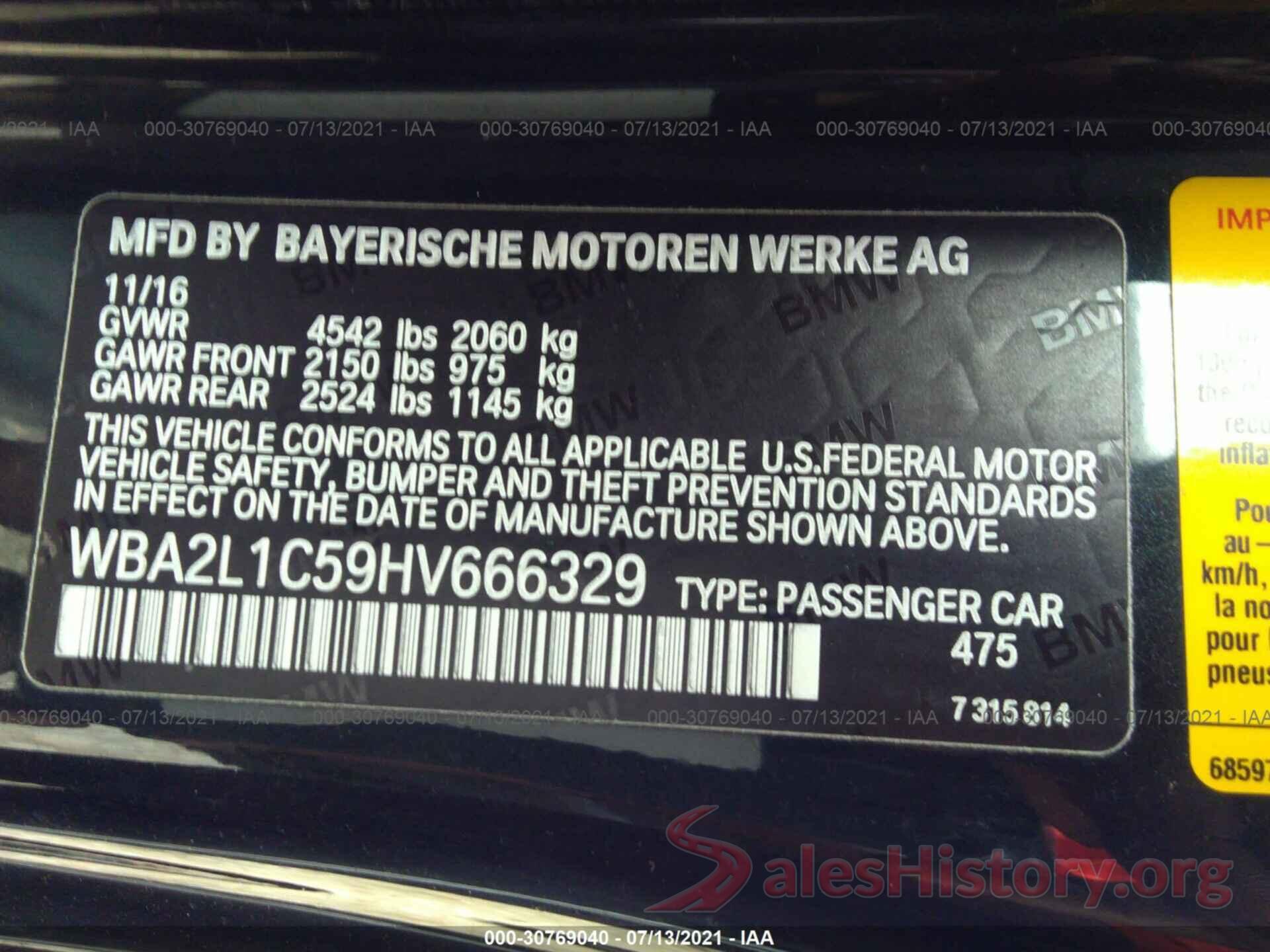 WBA2L1C59HV666329 2017 BMW 2 SERIES