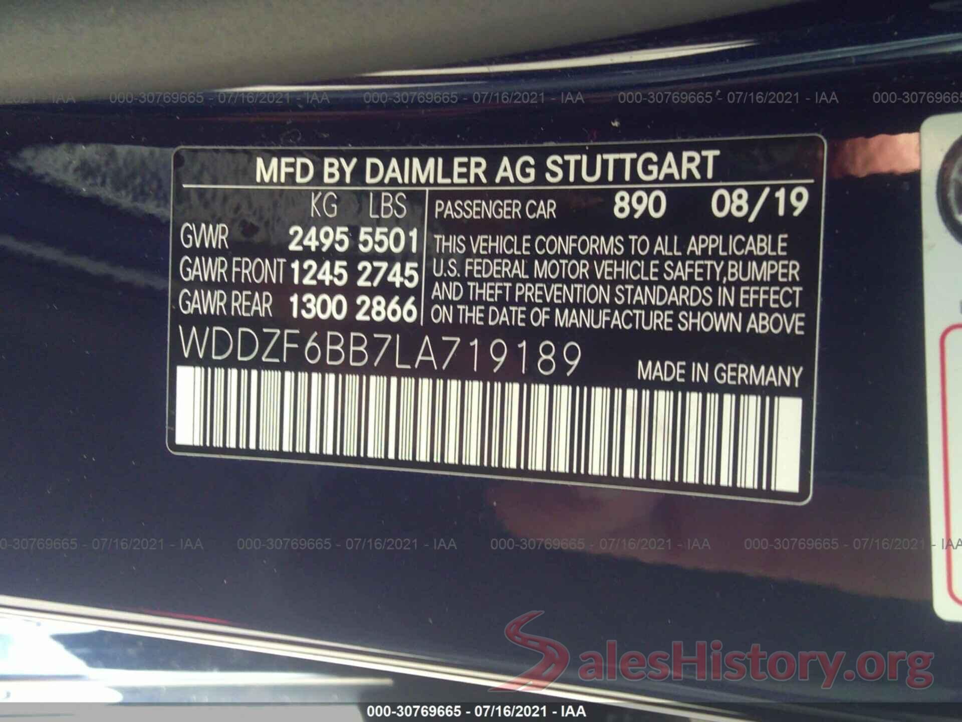 WDDZF6BB7LA719189 2020 MERCEDES-BENZ E-CLASS